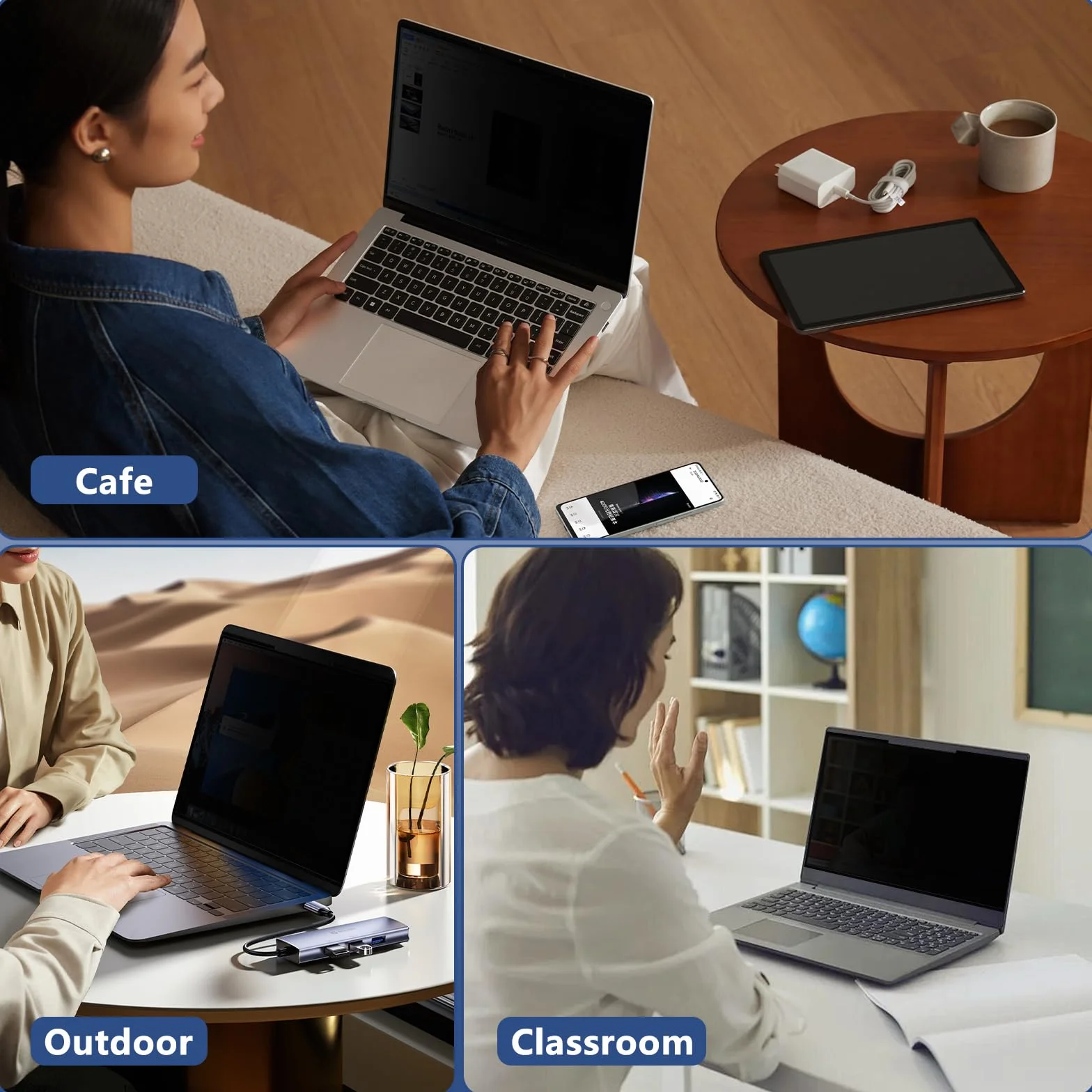Zdejmowany filtr prywatności Nanoprzylepny do laptopa 14 cali 16:9 folia ochronna, przeciwodblaskowa i filtr niebieskiego światła do HP/Dell/Acer/Lenovo/Thinkpad/Samsung/ASUS/Sony 14" (310 x