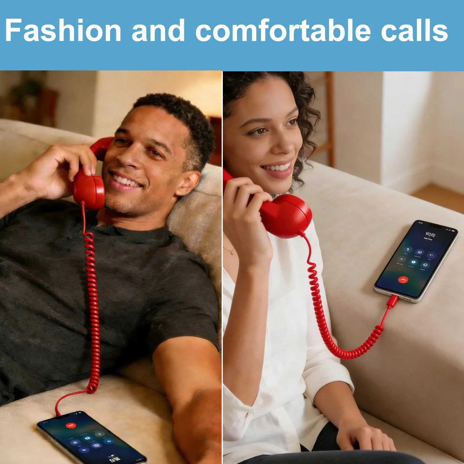 Retro słuchawka telefoniczna odbiorniki słuchawki do telefonu komórkowego z wygodnym połączeniem, port USB-C, z przyciskiem odpowiedzi