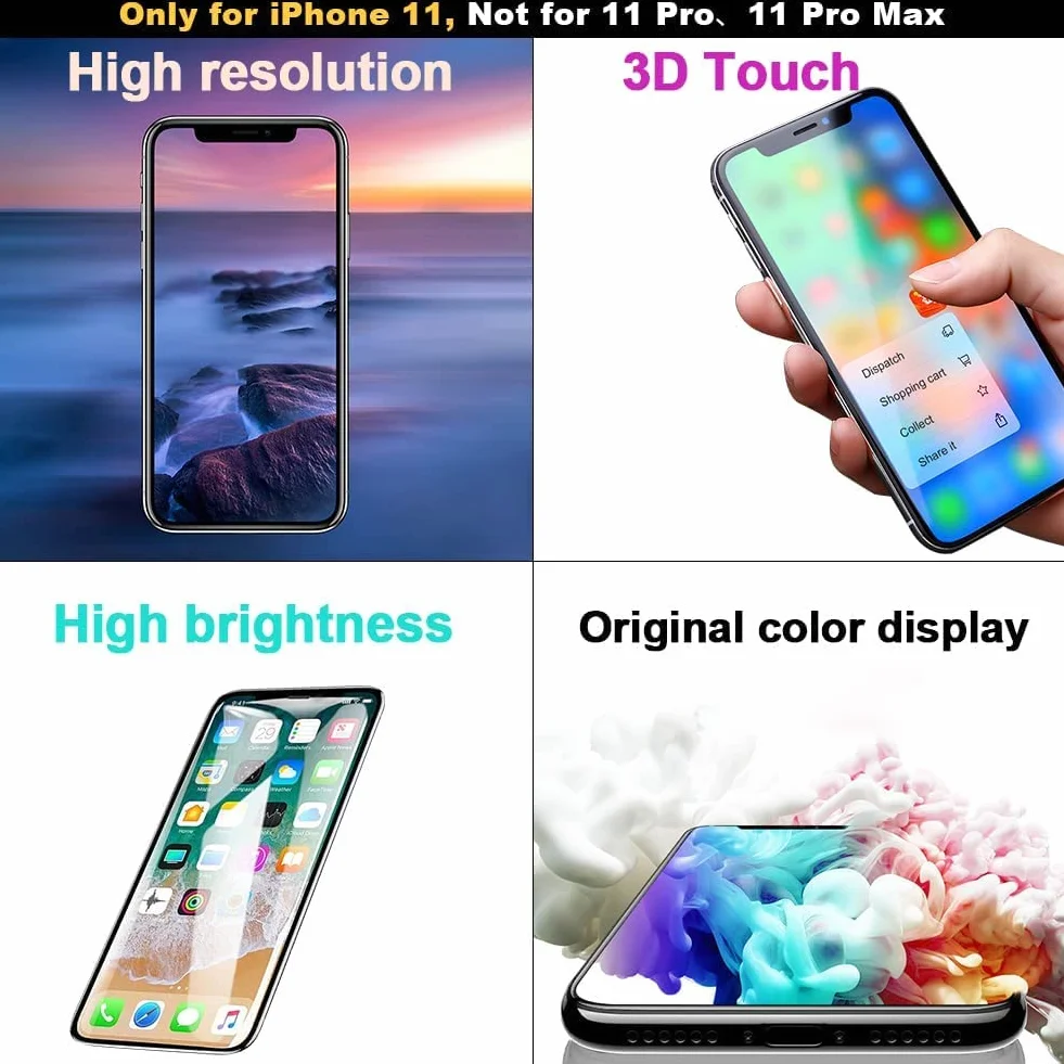 EFaith Zamiennik ekranu do iPhone'a 11, wyświetlacz LCD 15.5 cm, ekran dotykowy 3D, zestaw narzędzi naprawczych, klej i szkło hartowane