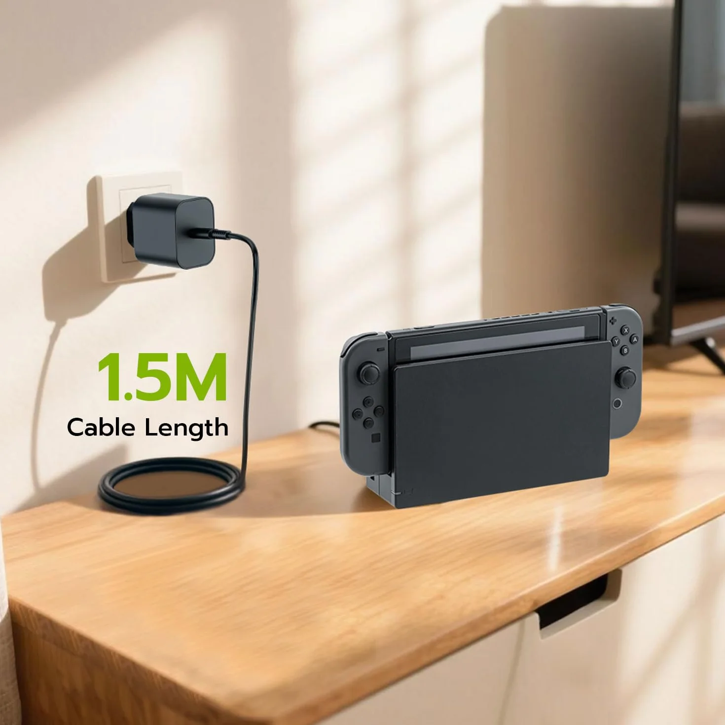Zasilacz sieciowy do konsoli Switch 2/OLED/Lite, przełącznik ładowarki 1,5 m uchwyt do stacji dokującej TV, Steam Deck Dock i kontroler Switch Pro, szybka 60 W USB typu C, wtyczka EU