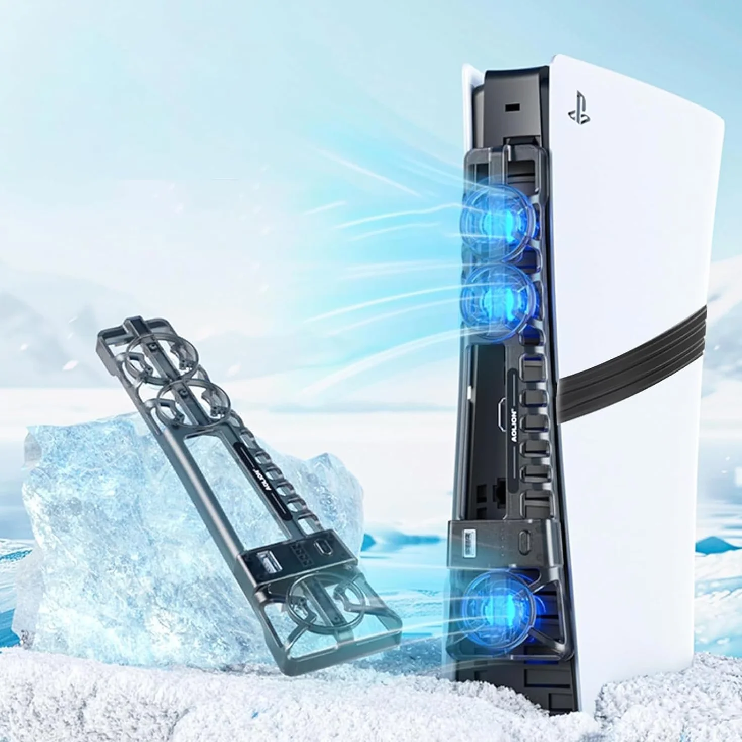 Akcesoria chłodzące do PS5 Pro/PS5 Slim wentylator chłodzący ze światłem LED i regulacją prędkości, automatyczne wykrywanie temperatury, dodatkowy port USB