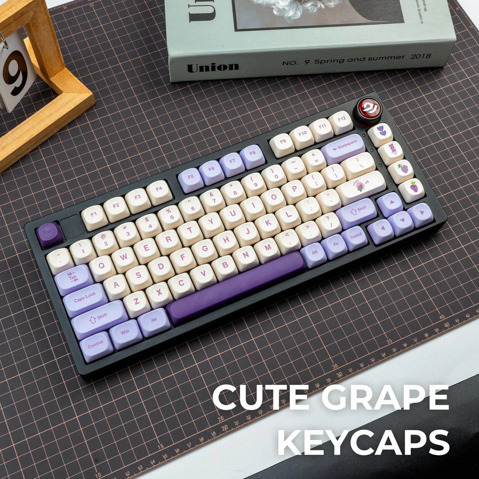 XVX MOA Profile Purple Grape Theme PBT Dye-Sub Keycaps, Custom Keycap Set for Mechanical Keyboards (Compatible with Cherry MX Switches, Purple & White Design)
