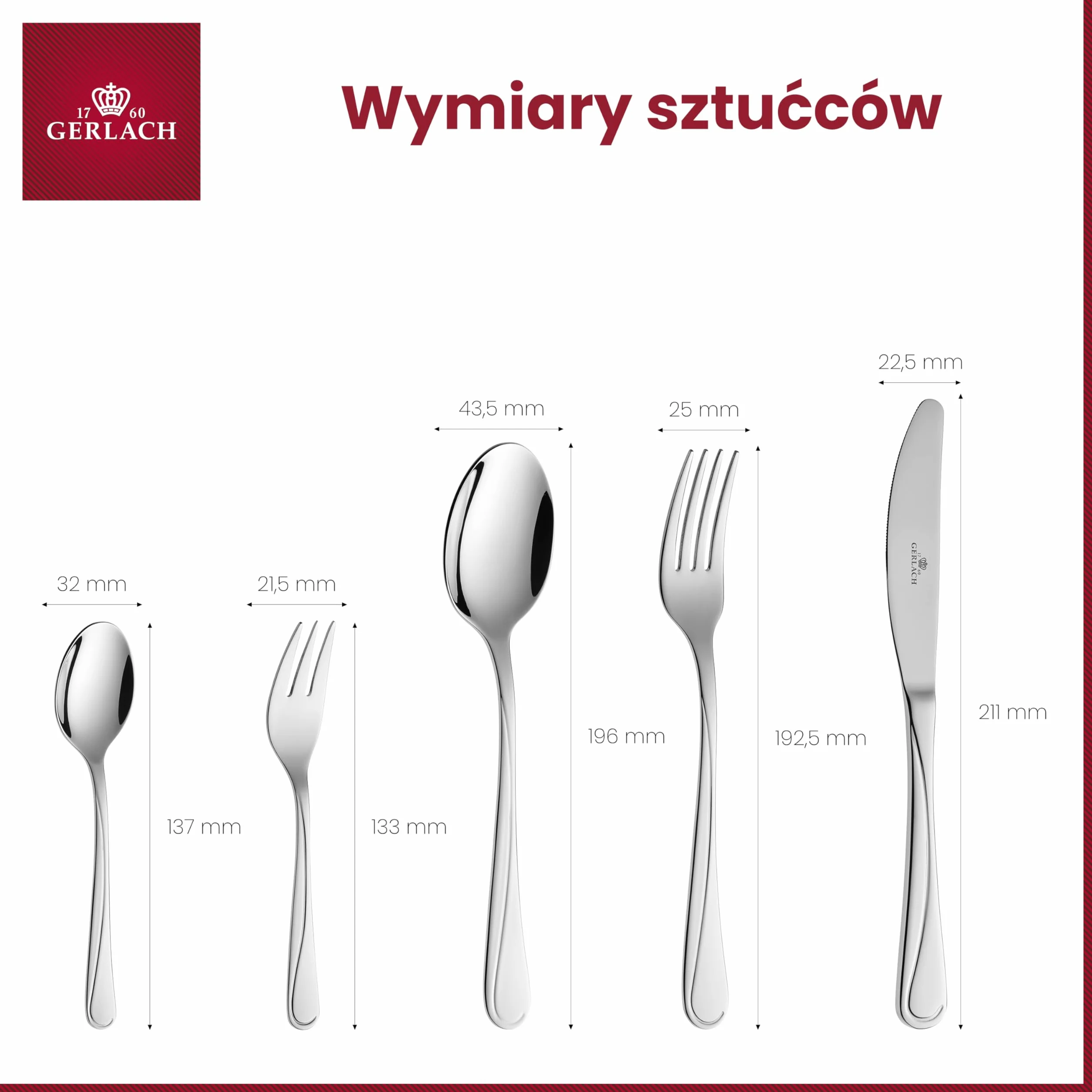 Gerlach 1760 Zestaw sztućców ze stali nierdzewnej dla 6 osób, 30-częściowy zestaw sztućców, nadaje się do mycia w zmywarce, nierdzewny nóż, widelec, łyżka, błyszczące sztućce do jedzenia mango