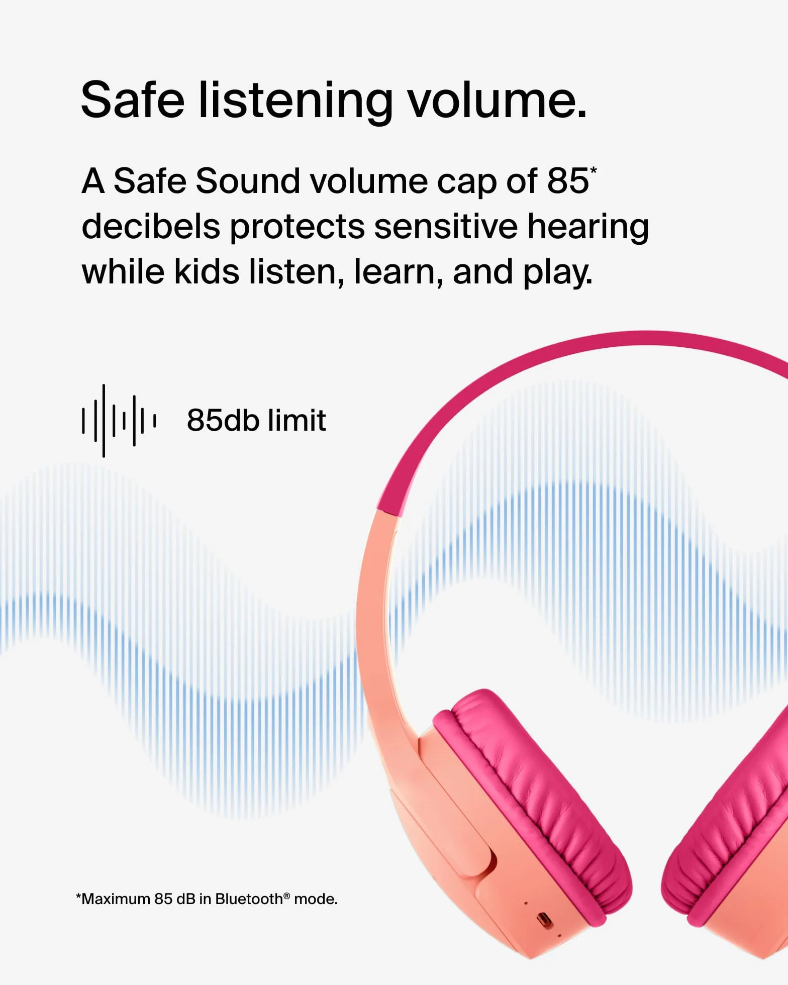 Bezprzewodowe słuchawki dla dzieci Belkin SoundForm Mini, wbudowany mikrofon, 30 h odtwarzania, z naklejkami – nauszne słuchawki do nauki zdalnej, szkoły, podróży, iPhone'a, iPada, Galaxy – różowe
