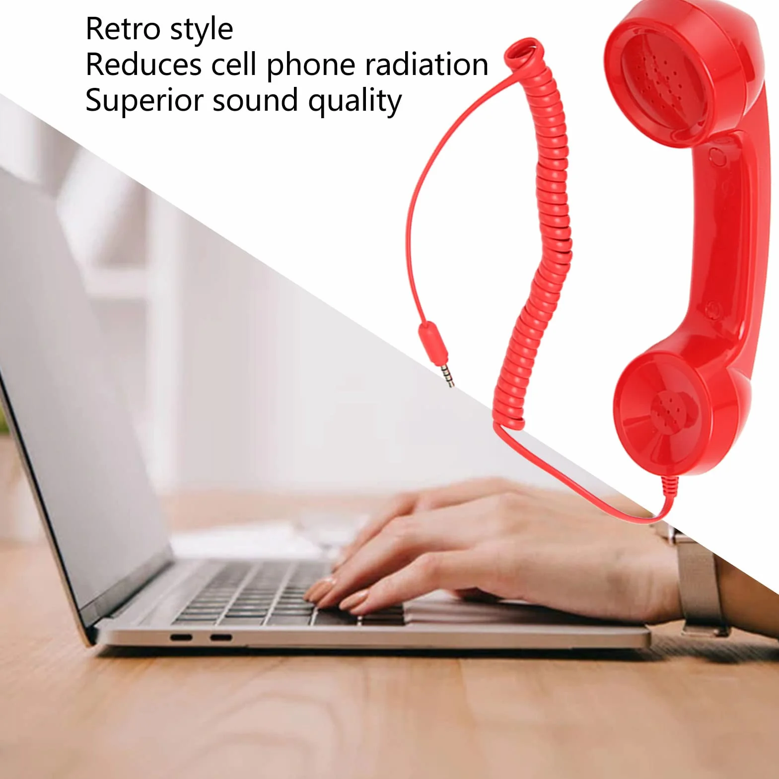 Słuchawka w Stylu Retro, Stary Zestaw Słuchawkowy z regulacją Głośności, Słuchawka Telefoniczna w Stylu Retro 3,5 Mm Odbiornik Telefonu Komórkowego do Wszystkich Smartfonów i (Czerwony)