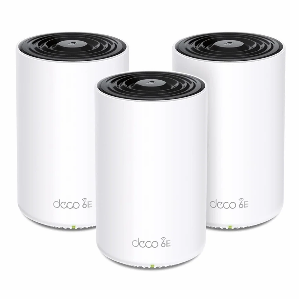 TP-Link Deco XE75 (3 szt.) – System Mesh Wi-Fi 6E AXE5400, trzy pasma, 6GHz, Mesh AI, port 2.5G, zasięg do 670m² – do domu inteligentnego i streamingu 8K