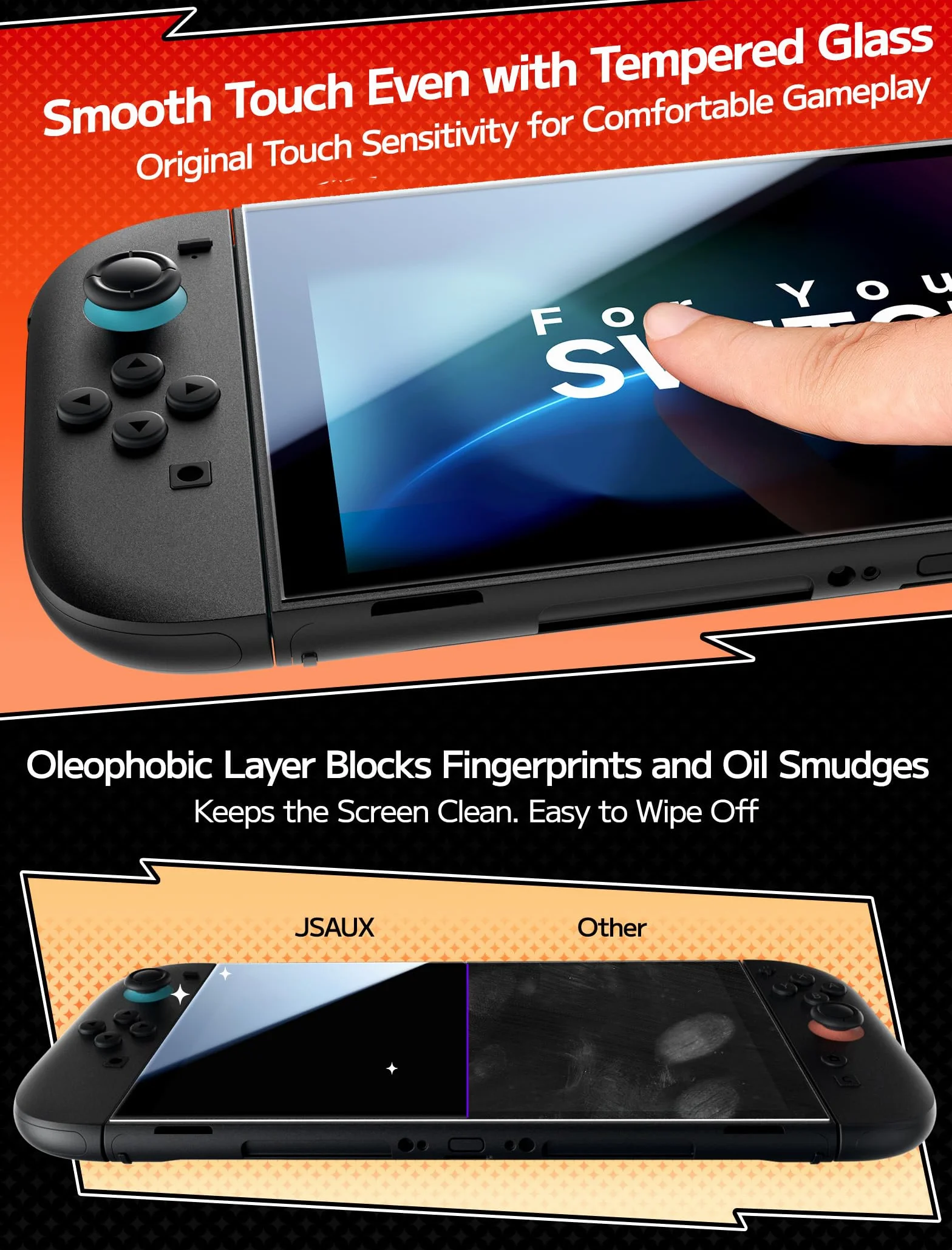 JSAUX 3-pak ochraniaczy ekranu kompatybilny z Nintendo Switch 2, szkło ochronne Ultra HD, twardość 9H, łatwy w instalacji, z ramką prowadzącą, odporne na zarysowania szkło hartowane