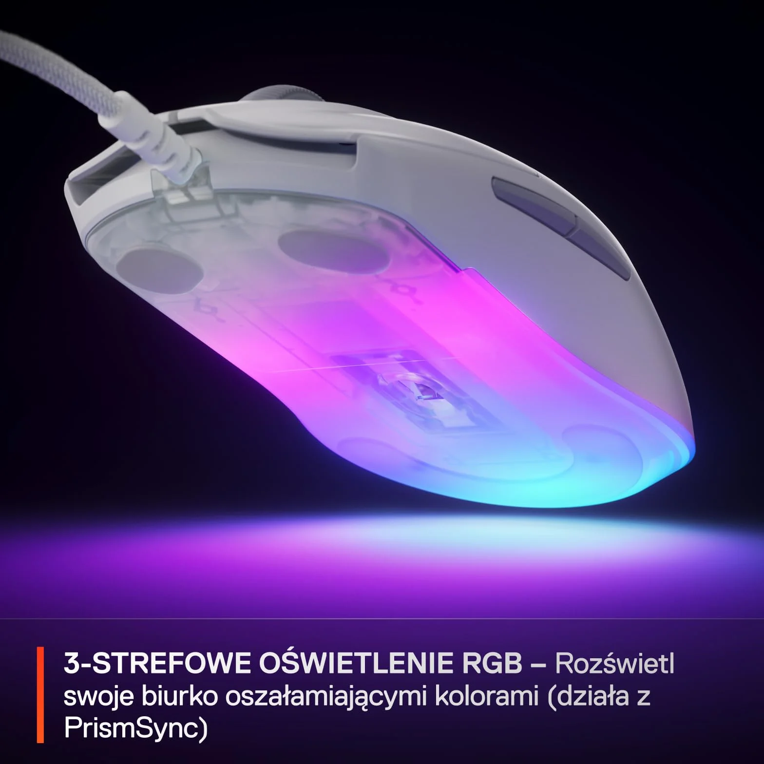 SteelSeries mysz do gier Rival 3 Gen 2 – Sensor optyczny TrueMove Core 8500 DPI – Wytrzymałość do 60 milionów kliknięć – Niskie opóźnienie kliknięć –Niska waga 77 g – Ślizgacze 100% PTFE – RGB -Biała