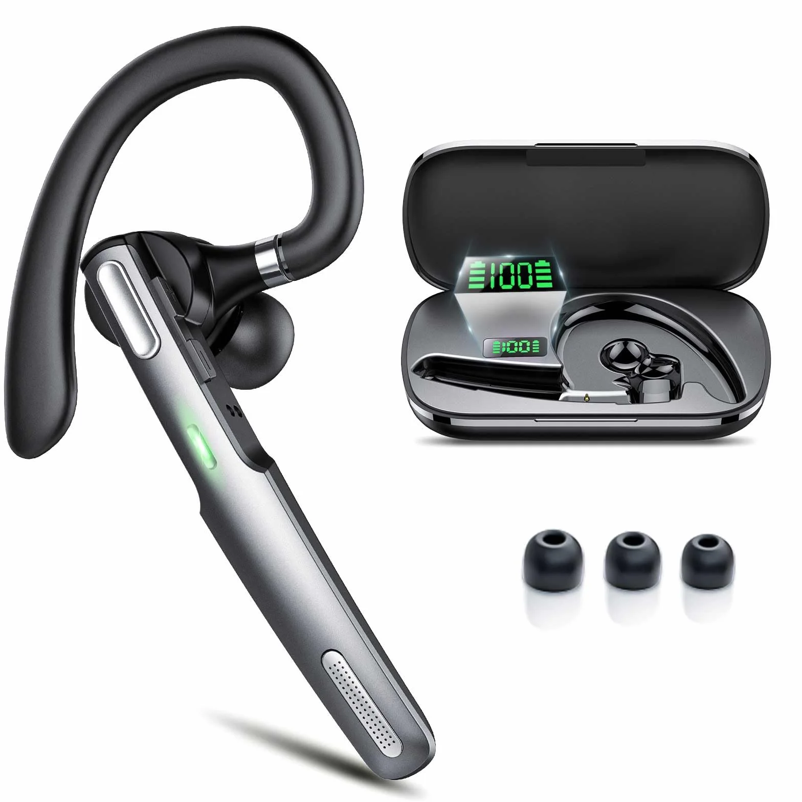 Zestaw słuchawkowy Bluetooth V5.3, zestaw głośnomówiący 100H Talk, bezprzewodowy zestaw słuchawkowy z mikrofonem ENC z redukcją szumów, wyświetlacz LED, wodoodporność IP7, słuchawki douszne do