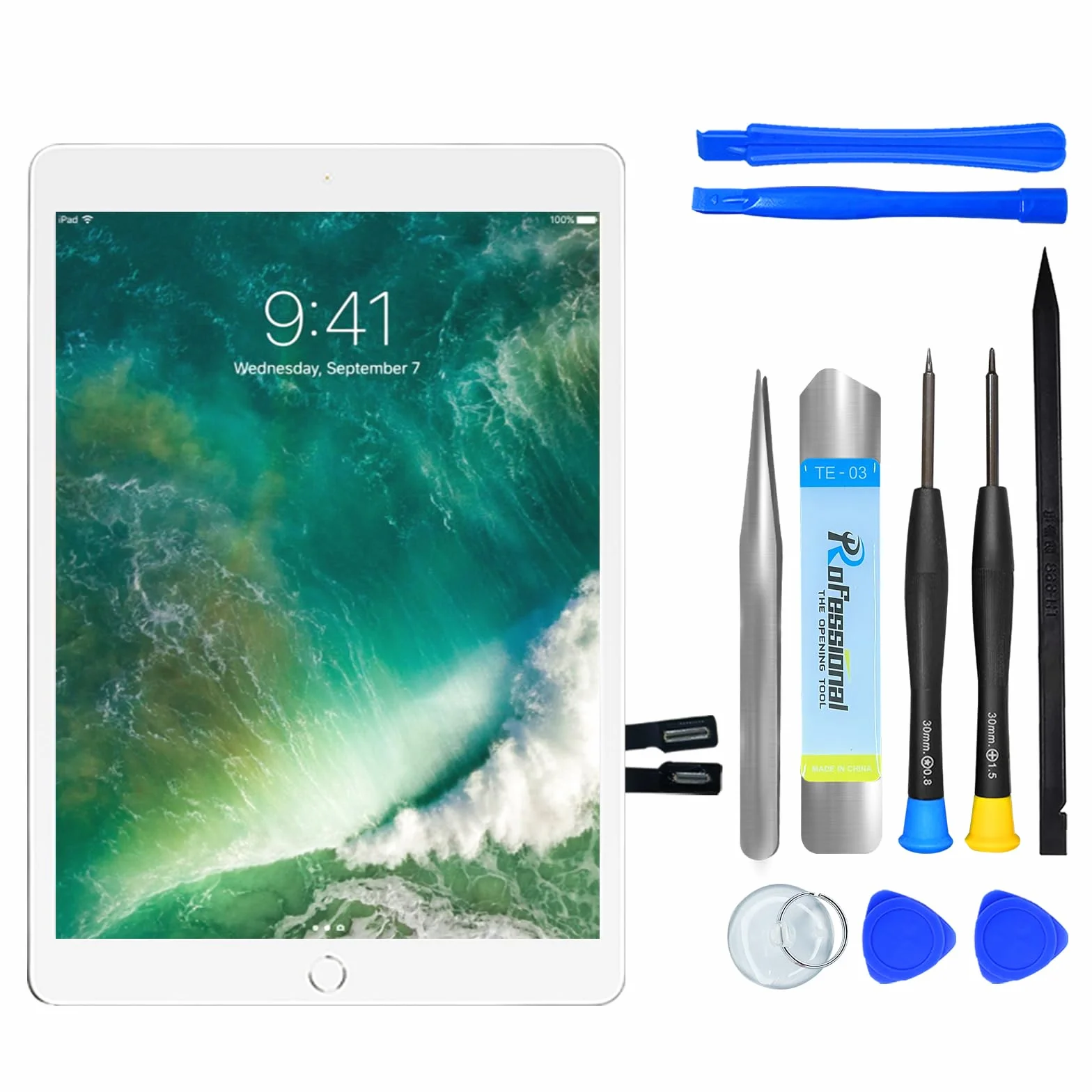 NB+ Zamiennik ekranu do iPada 5. generacji 9,7" ekran dotykowy Digitizer 2017 wstępnie zainstalowany klej (model: A1822 A1823) biały