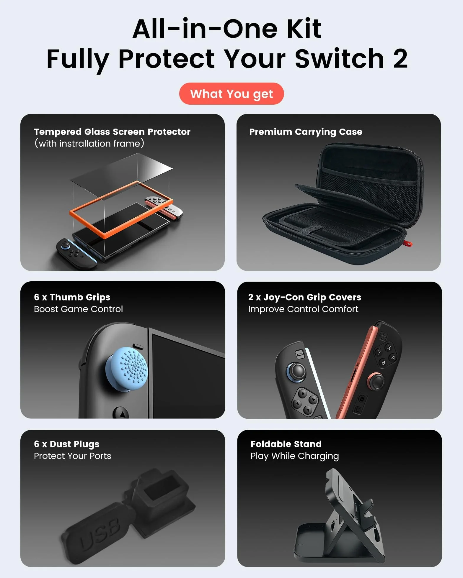TRANSNOVO Etui do przenoszenia na Nintendo Switch 2 2025 – etui podróżne All in One Switch 2 z 24 przegródkami na karty do gier i akcesoriami do zestawu, osłona ekranu, uchwyt na kciuk, stojak, osłona