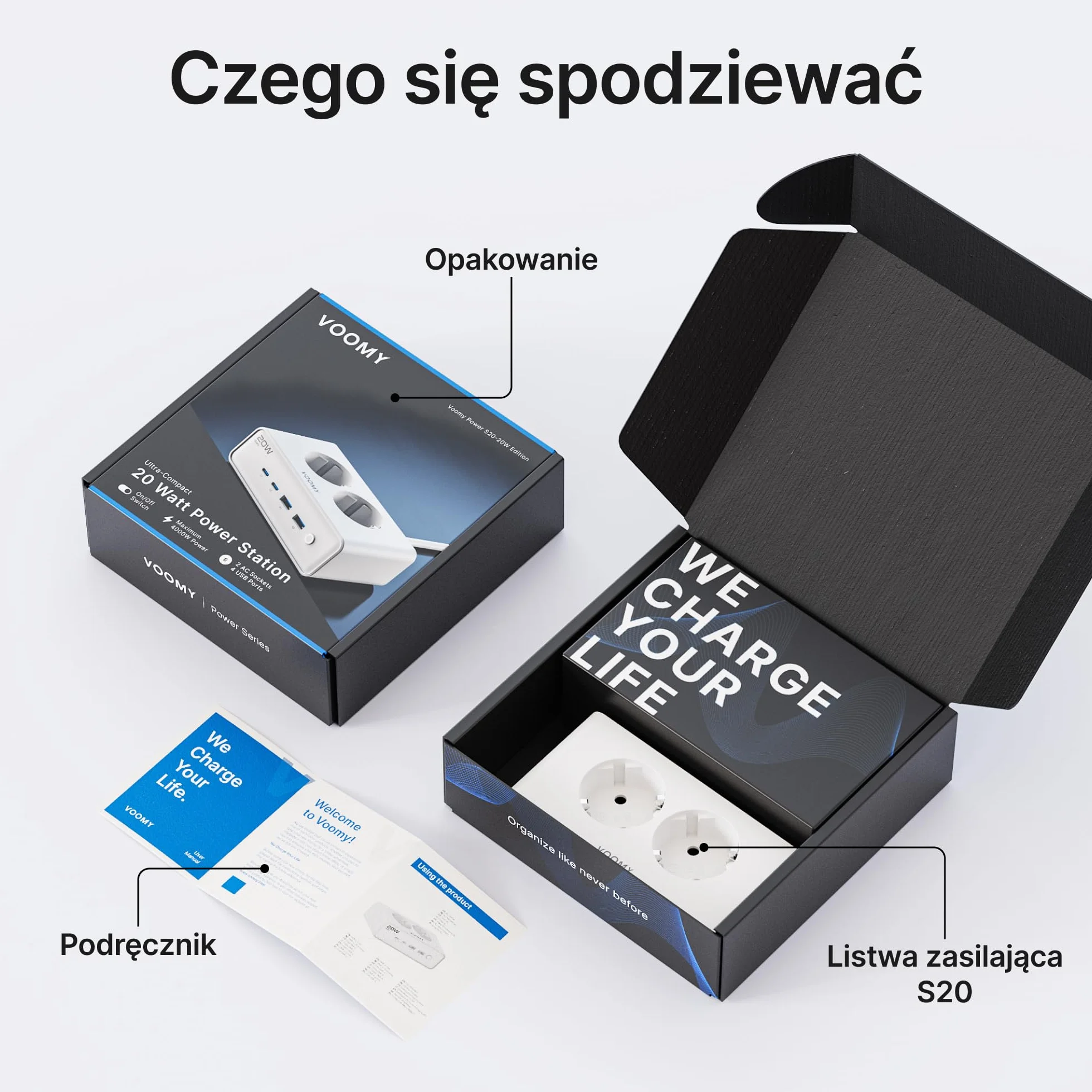 Voomy Listwa Zasilająca z Portami USB 20W, Ochrona przed Przepięciami, Przeciążeniem i Zwarciem, Zabezpieczenie Bezpieczeństwa, 2 Metry (Biały)