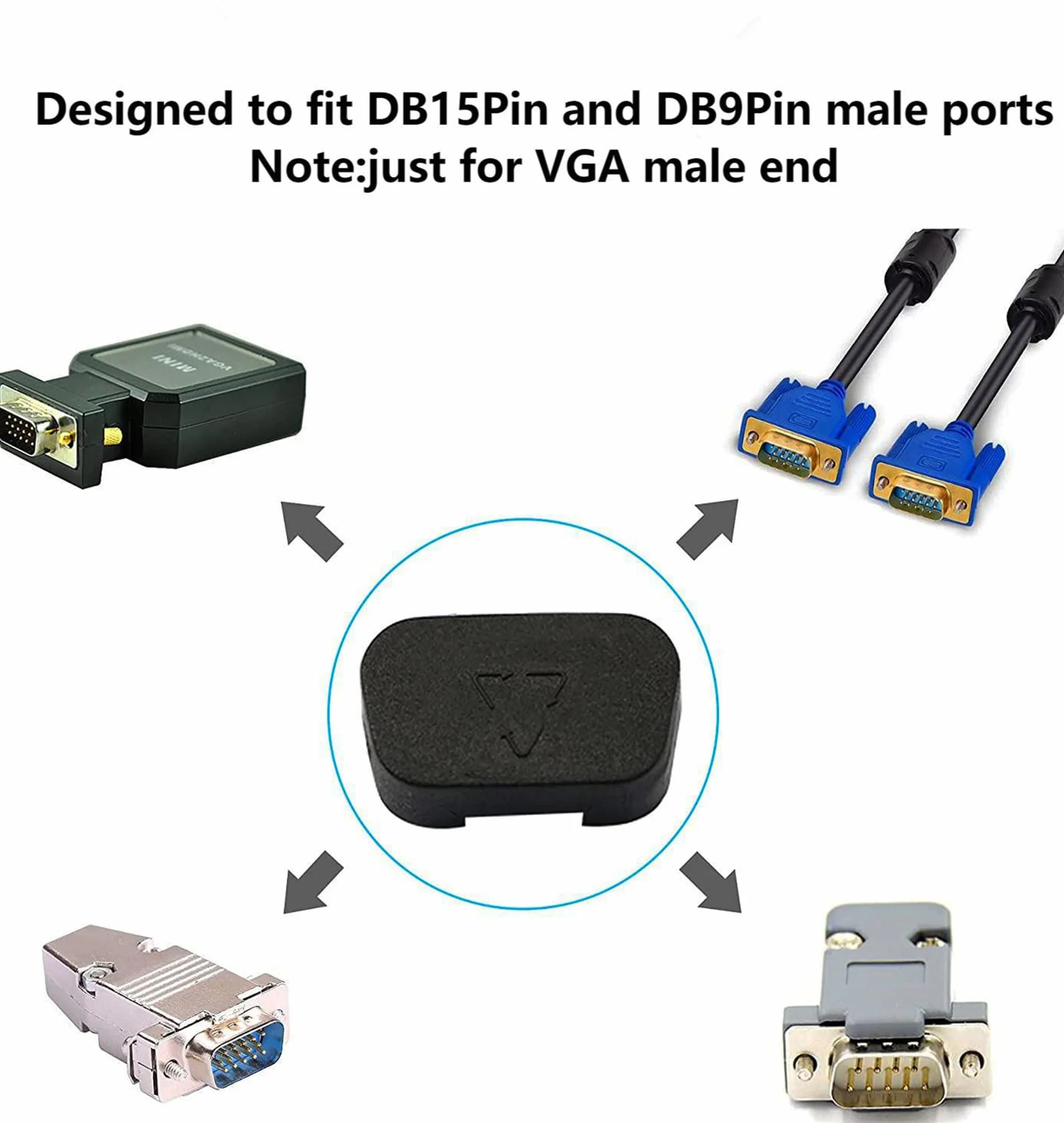 Osłona portu VGA osłona przeciwpyłowa osłona wtyczki VGA do męskiego portu RS232, DB15, DB9 VGA 50 szt. 17 mm x 9 mm (czarna)