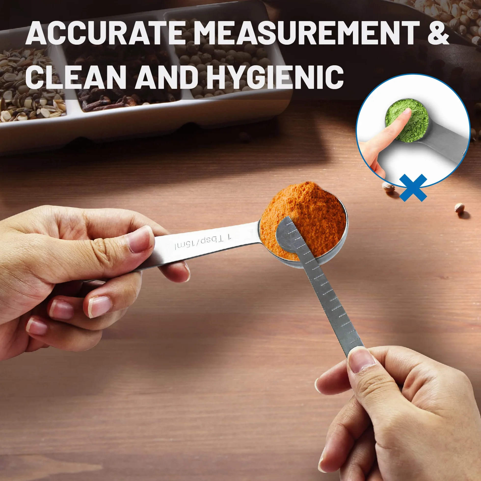 Measuring Spoons, Premium Heavy Duty 18/8 Stainless Steel Measuring Spoons Cups Set, Small Tablespoon with Metric and US Measurements, Set of 8 for Measuring Dry and Liquid Ingredients