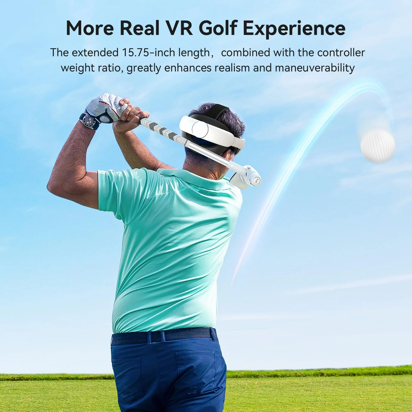 AMVR Podwójny stabilny uchwyt do kija golfowego kompatybilny z akcesoriami Meta/Oculus Quest 3, antypoślizgowy uchwyt VR do golfa +, 80-stopniowa konstrukcja zapewniająca śledzenie （prawidłowe）
