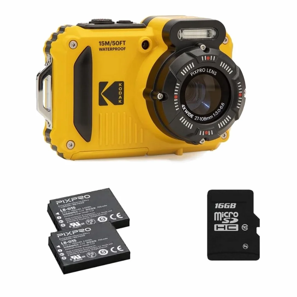 KODAK Pixpro Pack WPZ2 + 2 baterie + 1 karta SD - Kompaktowy 16 m pikseli, wodoodporny do głębokości 15, odporny na wstrząsy, wideo 720p, ekran LCD 2,7 - bateria litowo-jonowa - żółta