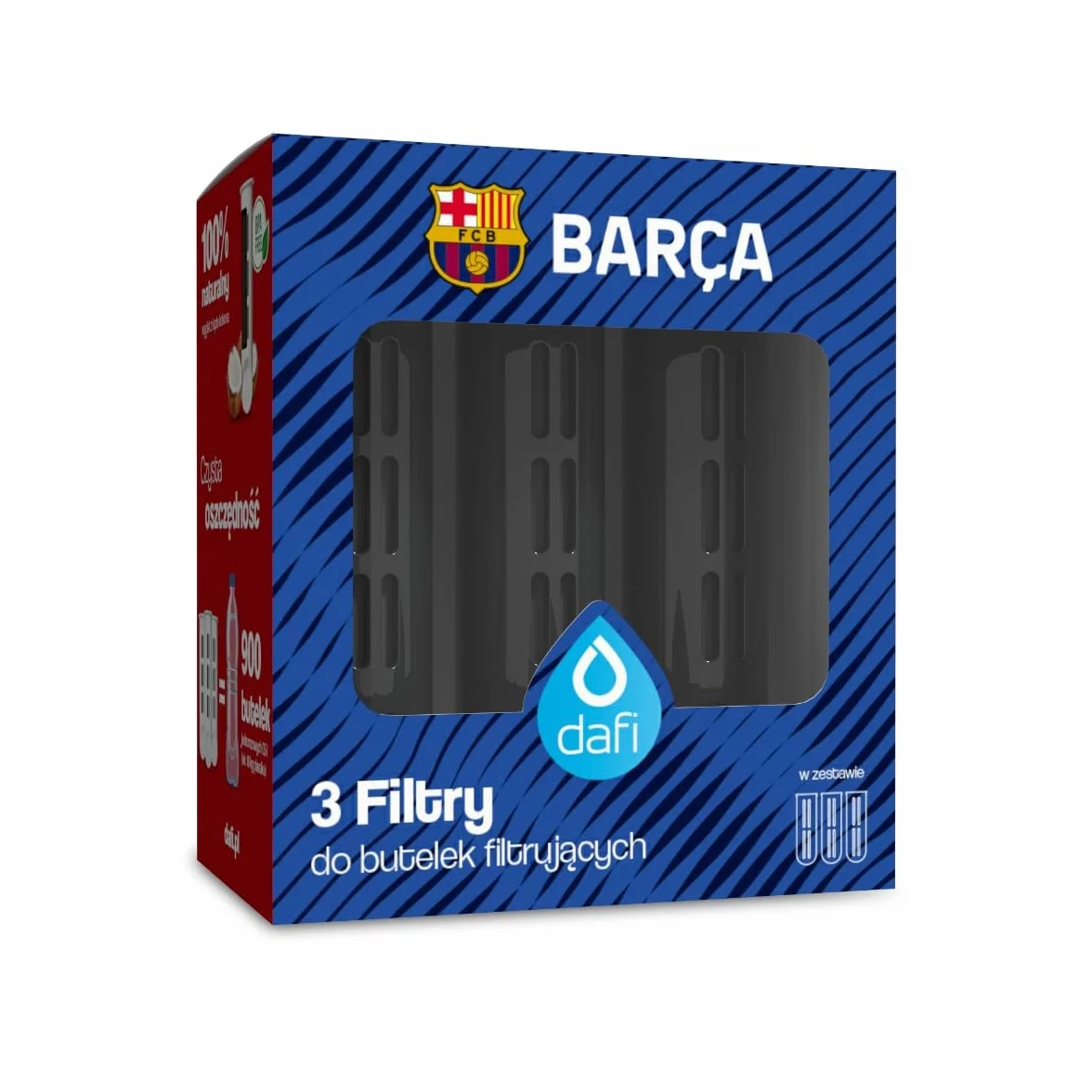 DAFI SOFT i SOLID Zestaw 3 filtry do butelki FC Barcelona czarny - Wydajne filtry w limitowanej edycji, zapewniające czystą wodę, usuwające chlor, zachowujące minerały