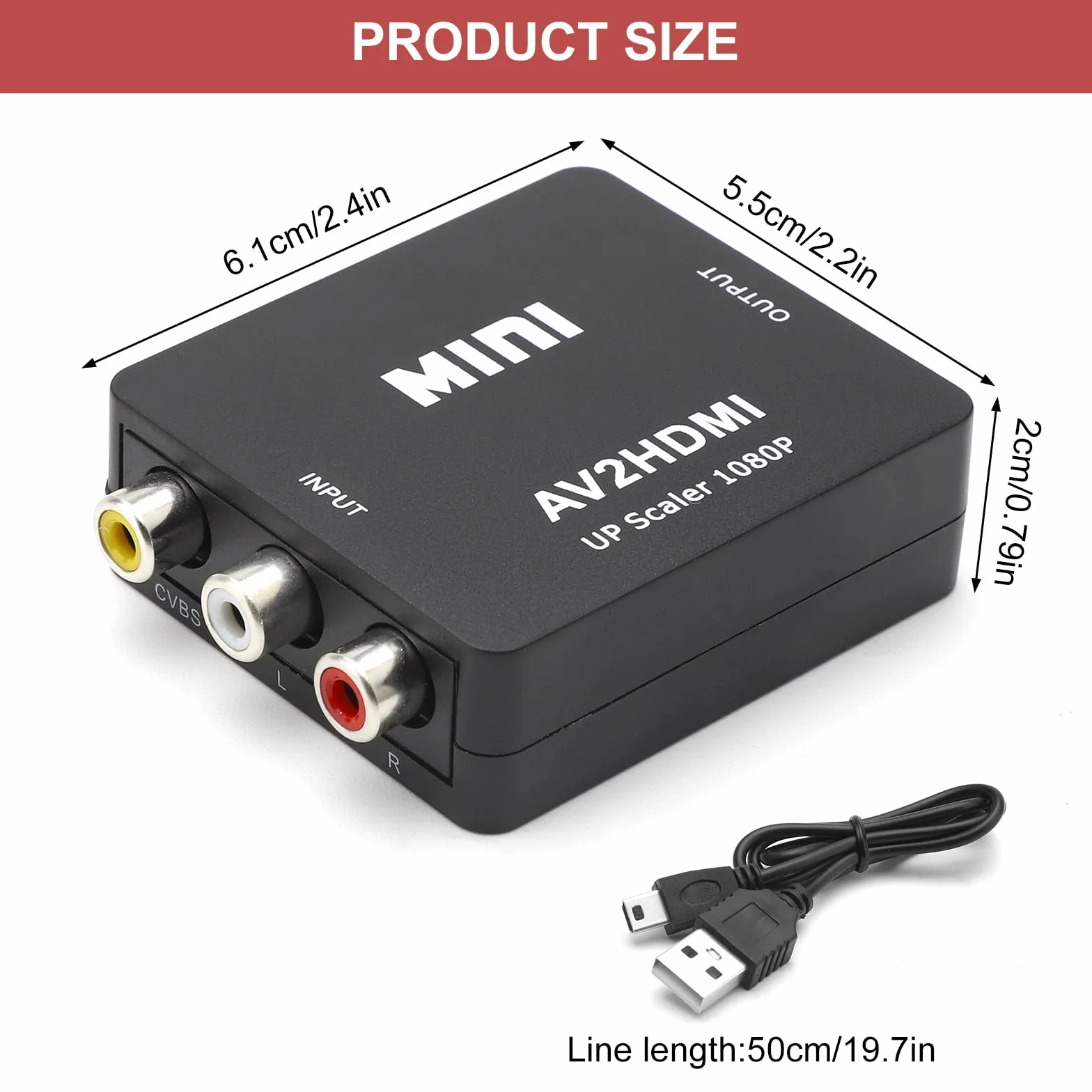 HENGBIRD Konwerter RCA na HDMI AV na HDMI 1080P Composite CVBS Video Audio konwerter adapter do Wii Xbox PS2, PS4, PS3, TV, VHS, VCR, kamery DVD, z kablem sieciowym USB