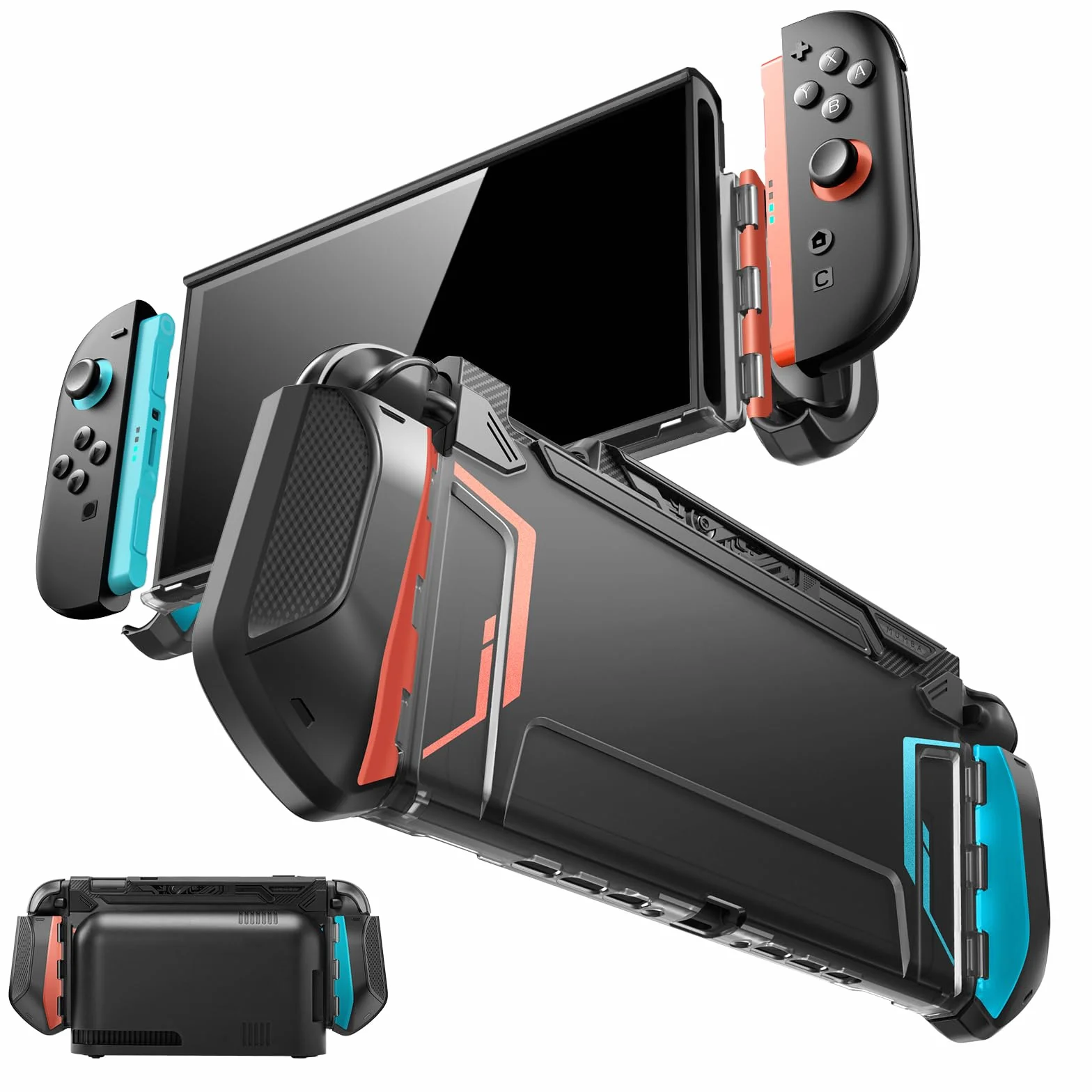 Mumba Etui Dockable do Nintendo Switch 2 (2025) - [Blade Series] Pokrowiec TPU z uchwytem - Akcesoria kompatybilne z Switch 2 (2025) (Niebieski/Czerwony)