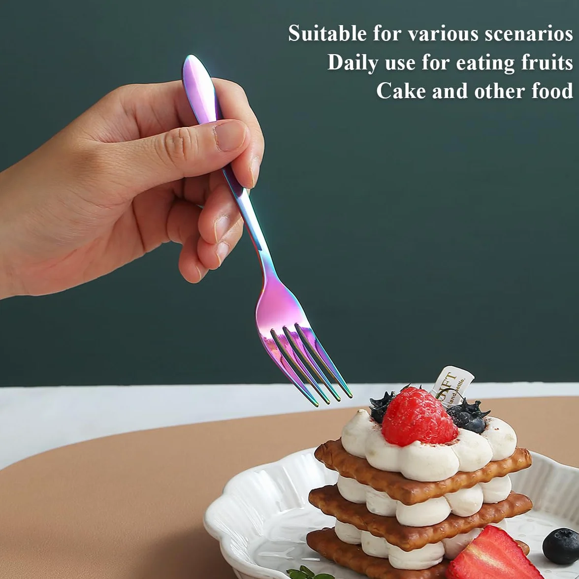 Kyraton Rainbow Dessert Forks 12 sztuk 14 cm stal nierdzewna pokryta tytanem Rainbow Dessert Forks, Cake Forks, Fruit Forks, Fork Silverware