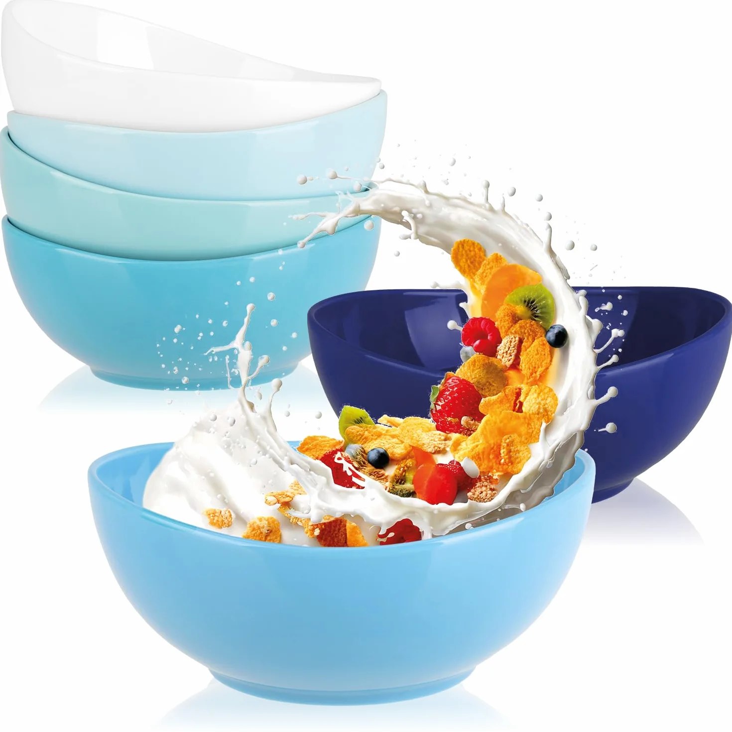 COM-FOUR 6x misek ceramicznych 500ml bialy/niebieski zakrzywiony