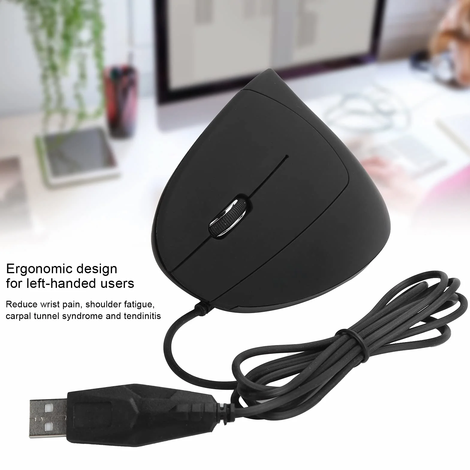 Mysz Leworęczna, Przewodowa Mysz Leworęczna Pionowa Ergonomiczna 800/1200 / 1600DPI Optyczna Czułość USB i Cichy Klik Myszy Komputerowe do Gier Biurowych dla 8/10(Przewodowy)