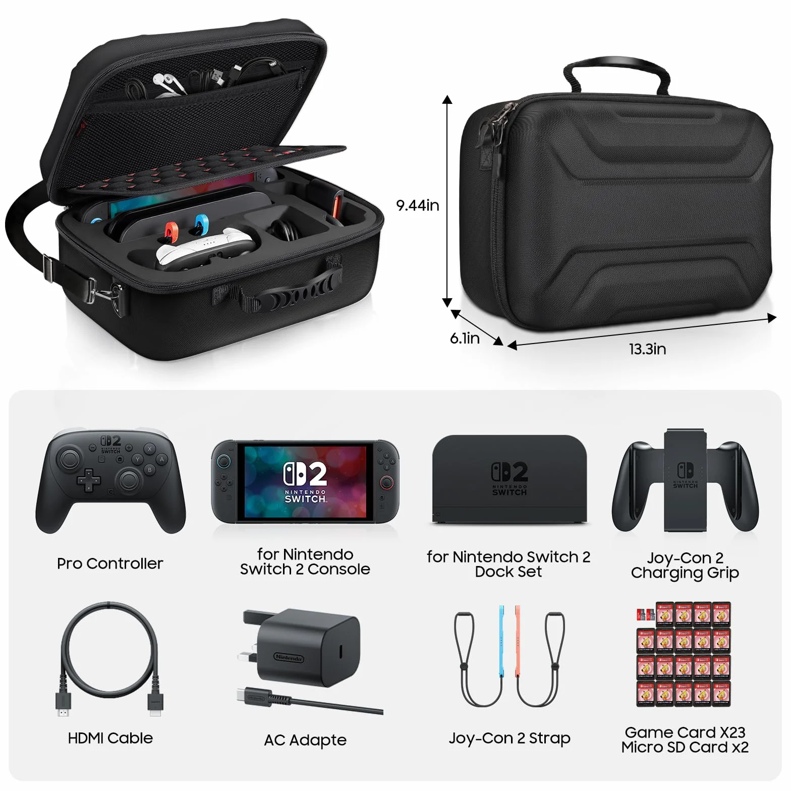 FINTIE Etui na Nintendo Switch 2 (2025), twarda obudowa, torba podróżna z wszechstronną ochroną, z 23 przegródkami na karty do gry i 2 przegródkami na karty micro SD, na konsolę, stację, kontroler