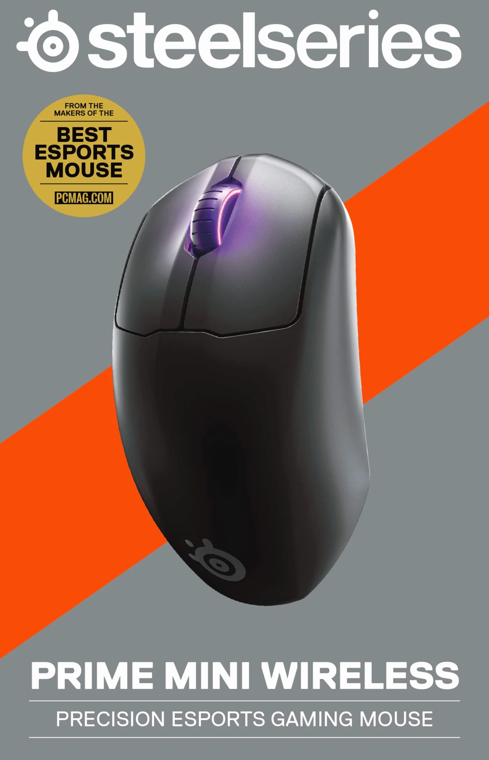 SteelSeries Prime Mini Wireless Bezprzewodowa Mysz do Gier Esports, 100h Baterii, Magnetyczne Przełączniki Optyczne, Czarna