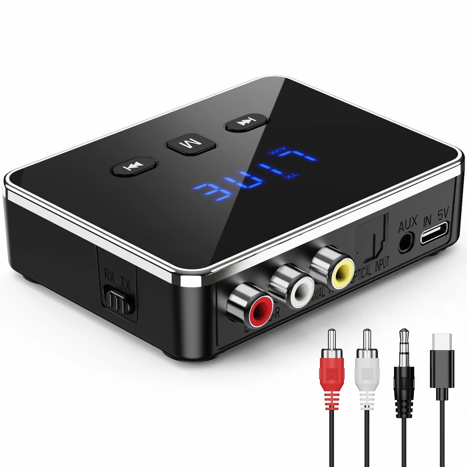 ORIA Adapter audio Bluetooth 2 w 1, transmiter Bluetooth 5.4, odbiornik z Aux/RCA/COA/optyczny, niewielkie opóźnienia, do telewizora, komputera stacjonarnego, głośnika