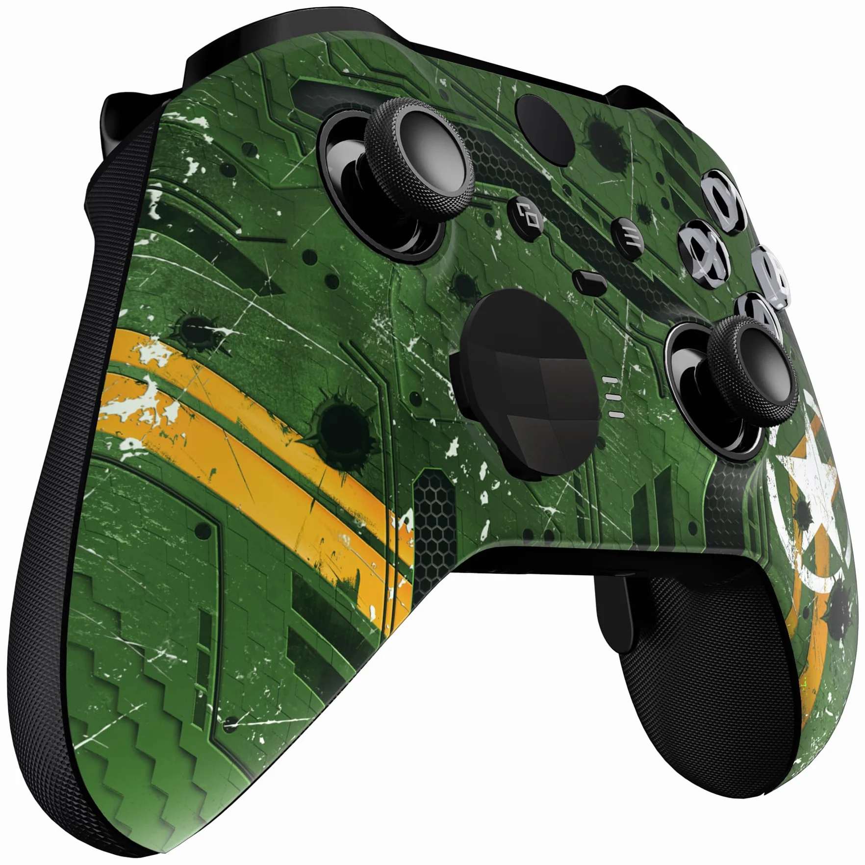 eXtremeRate Army Mecha Soft Touch Grip Błyszcząca Osłona Płyty Czołowej, Zestaw Zamienny Obudowy Shell Case Przedniej dla Xbox One Elite Series 2 Controller Model 1797 - Thumbstick Accent Rings Dołączony