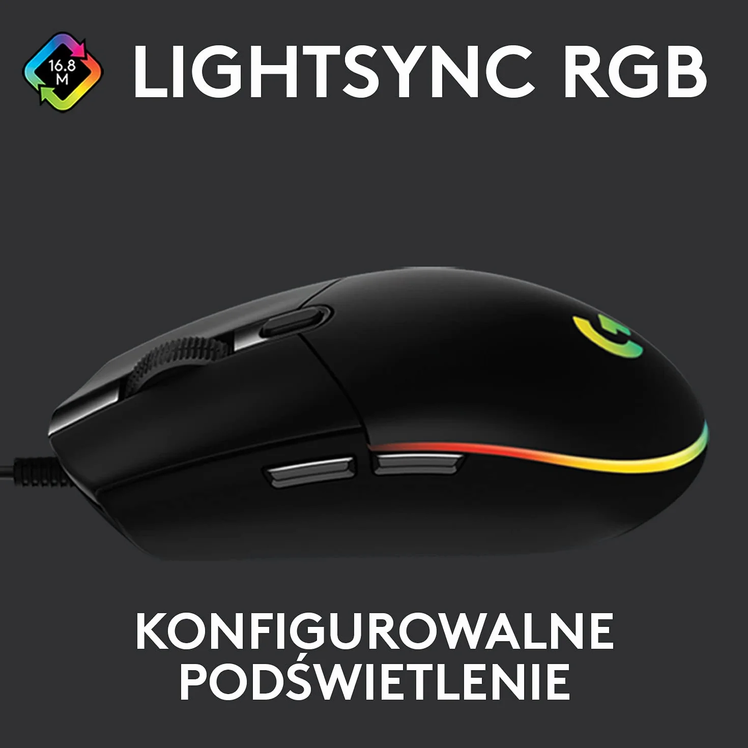 Logitech G102 Lightsync 910-005823, Mysz Komputerowa, Czarny/Żółty