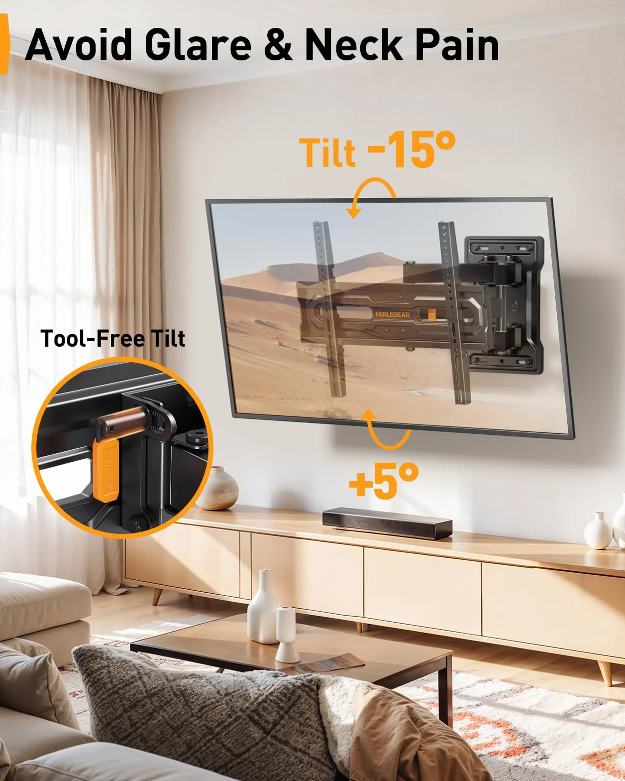 Perlegear uchwyt ścienny do telewizora na 23-70 calowych TV do 50 kg, uchwyt ścienny do telewizora z regulacją wysokości i szybkim ustawianiem nachylenia, uchwyt ścienny do telewizora 55 cali obrotowy