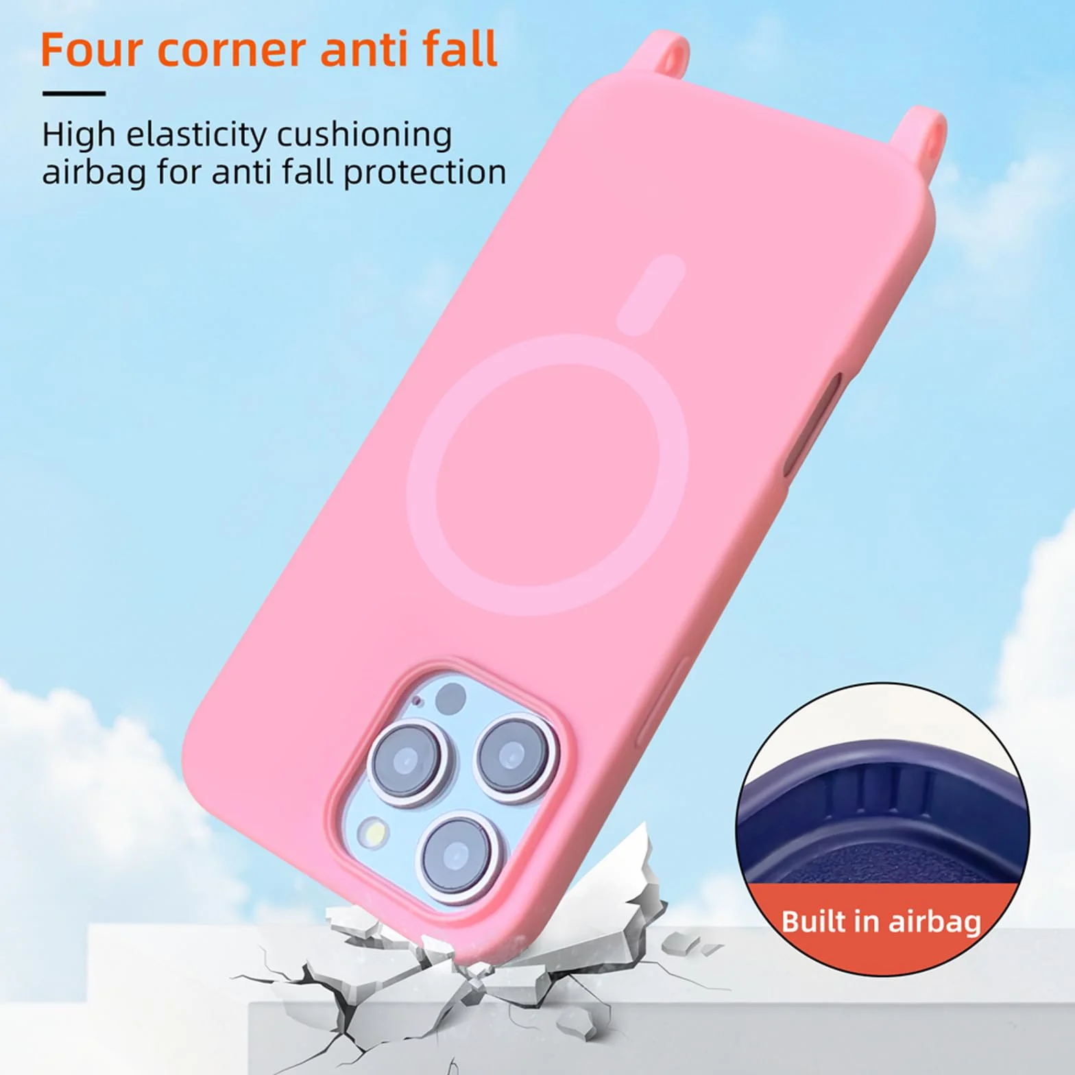 Jiyu etui ze smyczką na telefon komórkowy, kompatybilne z iPhone 17 Pro Max 6,7", magnetyczne etui z paskiem, etui ochronne do bezprzewodowego ładowania, silikonowe etui na szyję, smycz, odporne na