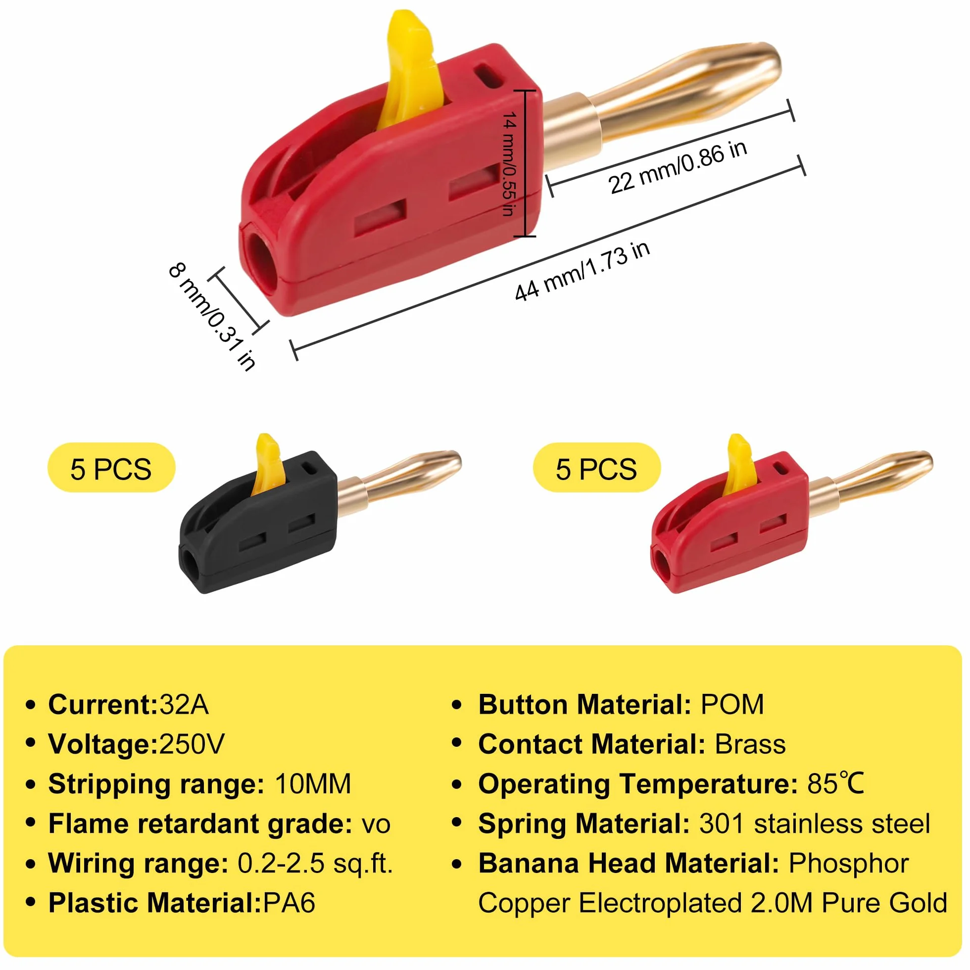 10 sztuk wtyków bananowych, 4 mm, wtyki bananowe, 32 A, konwerter wtyczek bananowych, konwerterów do stopni wyjściowych HiFi, urządzeń stereo, pudełek, kabli, odbiorników AV, szybkozłączy