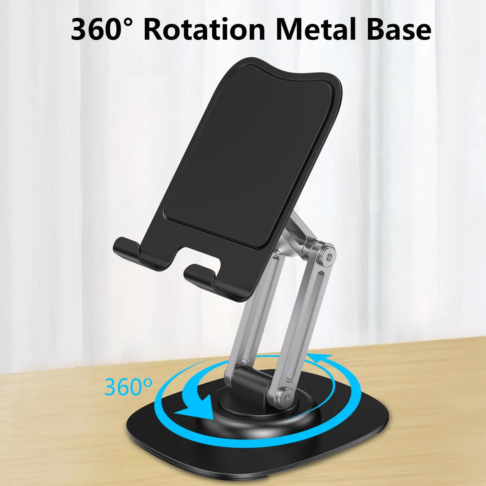 CreaDream Stojak na telefon komórkowy na biurko, aluminiowy uchwyt na telefon z obracającą się o 360 metalową podstawą, składany i przenośny uchwyt na telefon stacjonarny, kompatybilny z iPhone 16,
