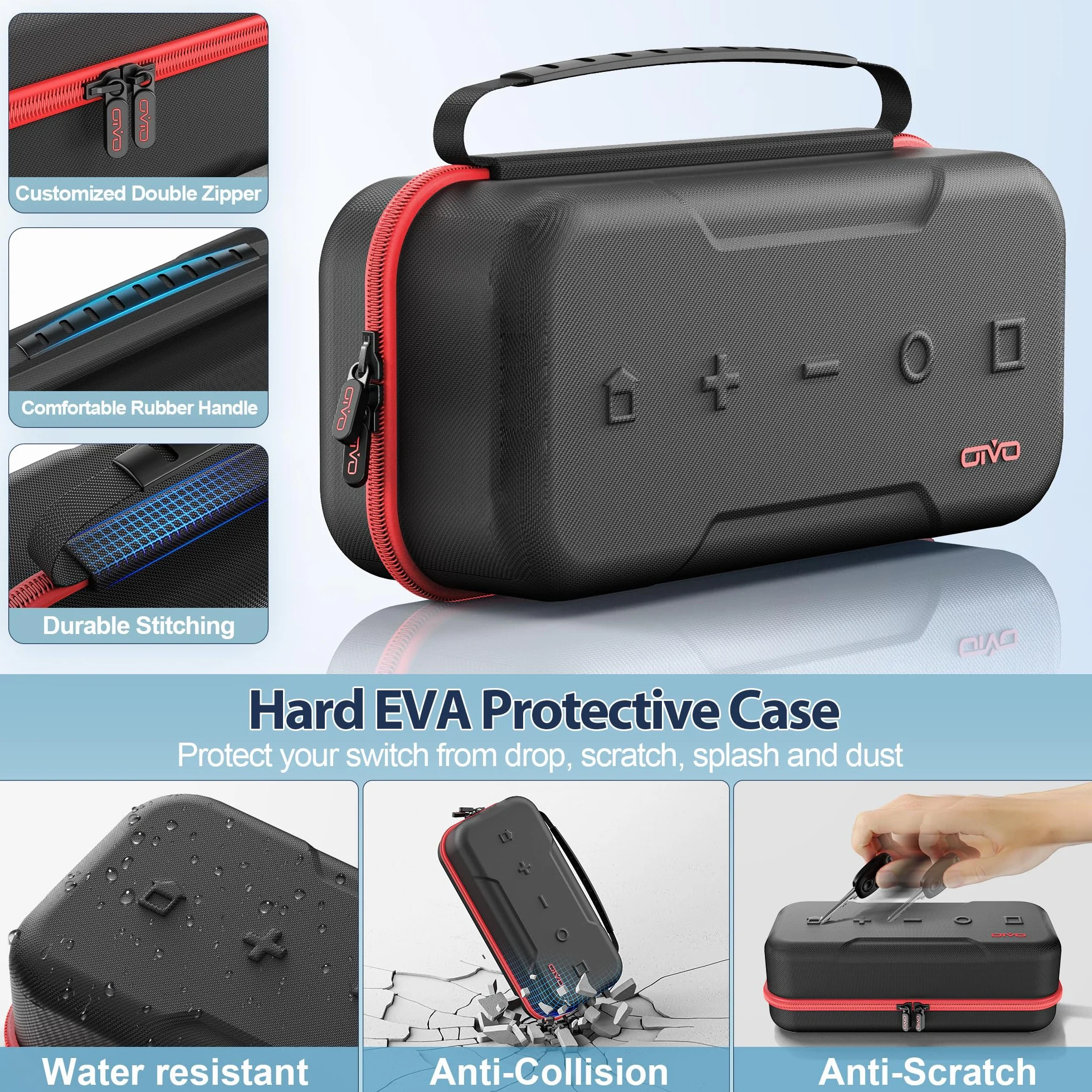 OIVO Etui na Nintendo Switch & Switch OLED, etui NS z 20 gniazdami na kartę, etui ochronne i twarda obudowa do konsoli i akcesoriów Nintendo Switch, czerwone