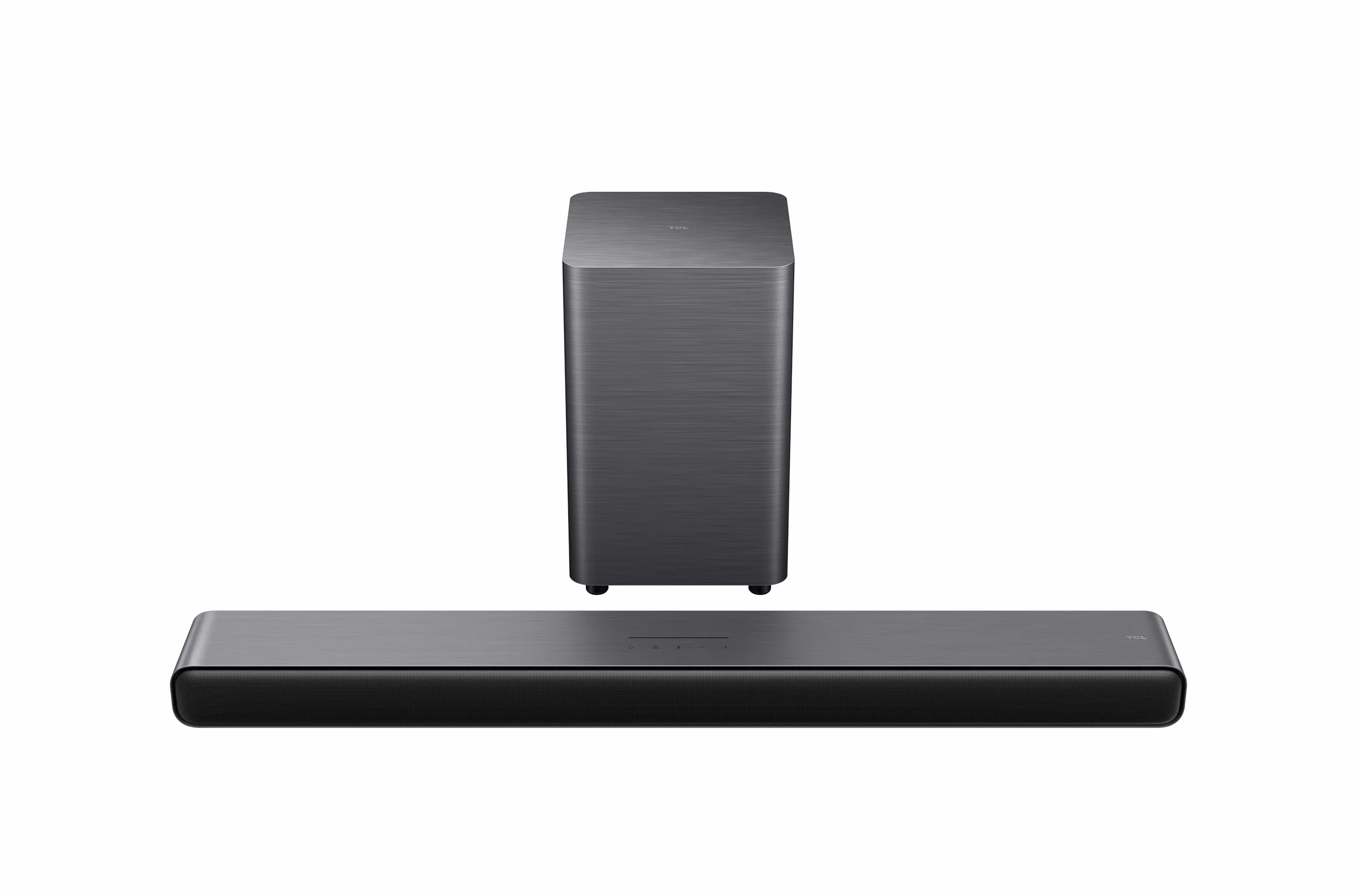 TCL Dolby Atmos 2.1 Channel S55HE, 220 W MAX Power with Dual Bass System, kompatybilny z DTS Virtual X, HDMI eARC i Bluetooth 5.3, Soundbar z bezprzewodowym subwooferem