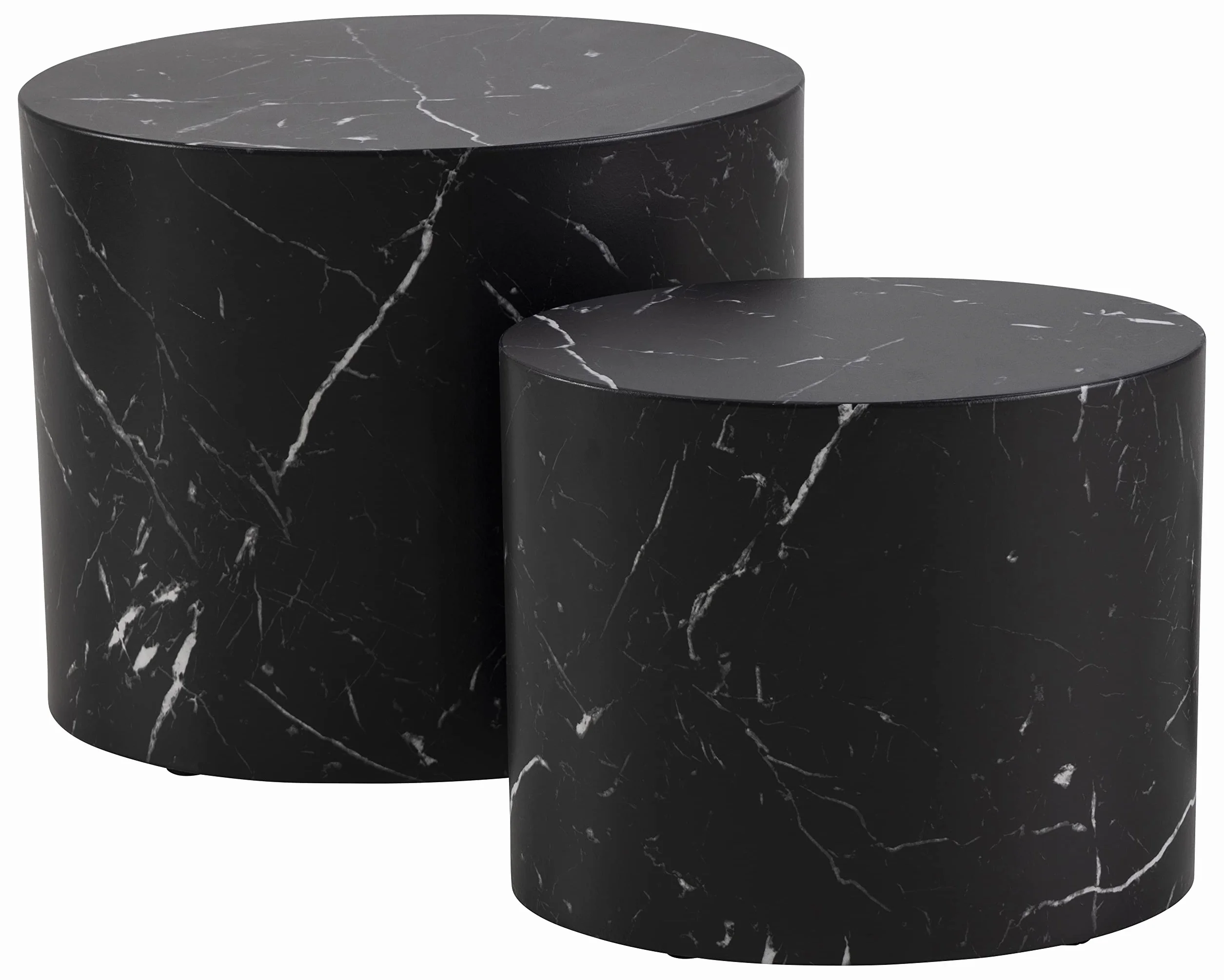 AC Design Furniture Rico stolik kawowy w kolorze czarnym o wyglądzie marmuru, zestaw 2 sztuk, nie zajmują dużo miejsca, owalne stoliki pomocnicze do salonu, nowoczesne stoliki składane, szer.: 48 x