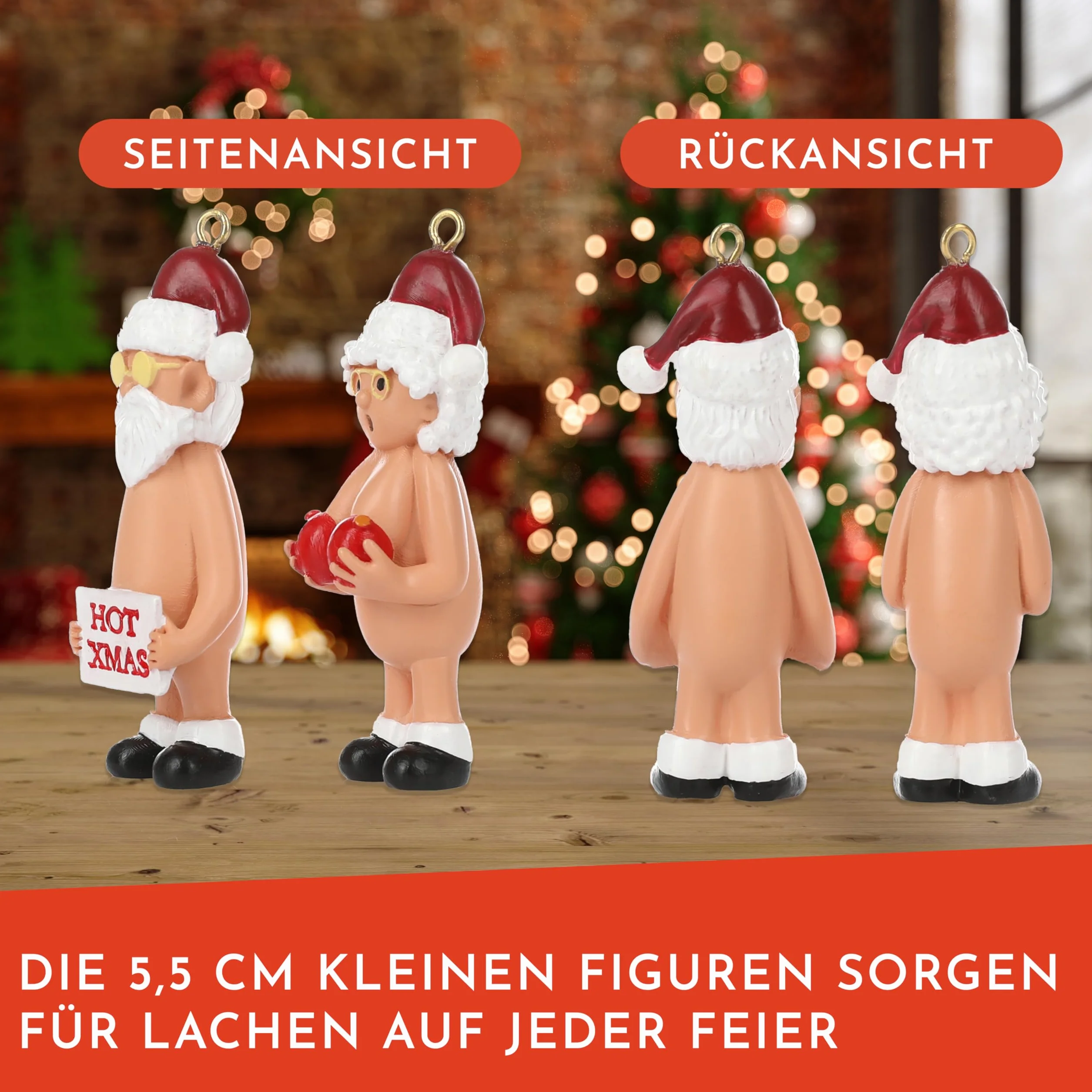 Nordstern Nagi Mikołaj 2-częściowy zestaw - Zabawna dekoracja bożonarodzeniowa, choinka, ozdoby choinkowe w formie wisiorków - ozdoba choinkowa Figurki Mikołaja 5,5 cm