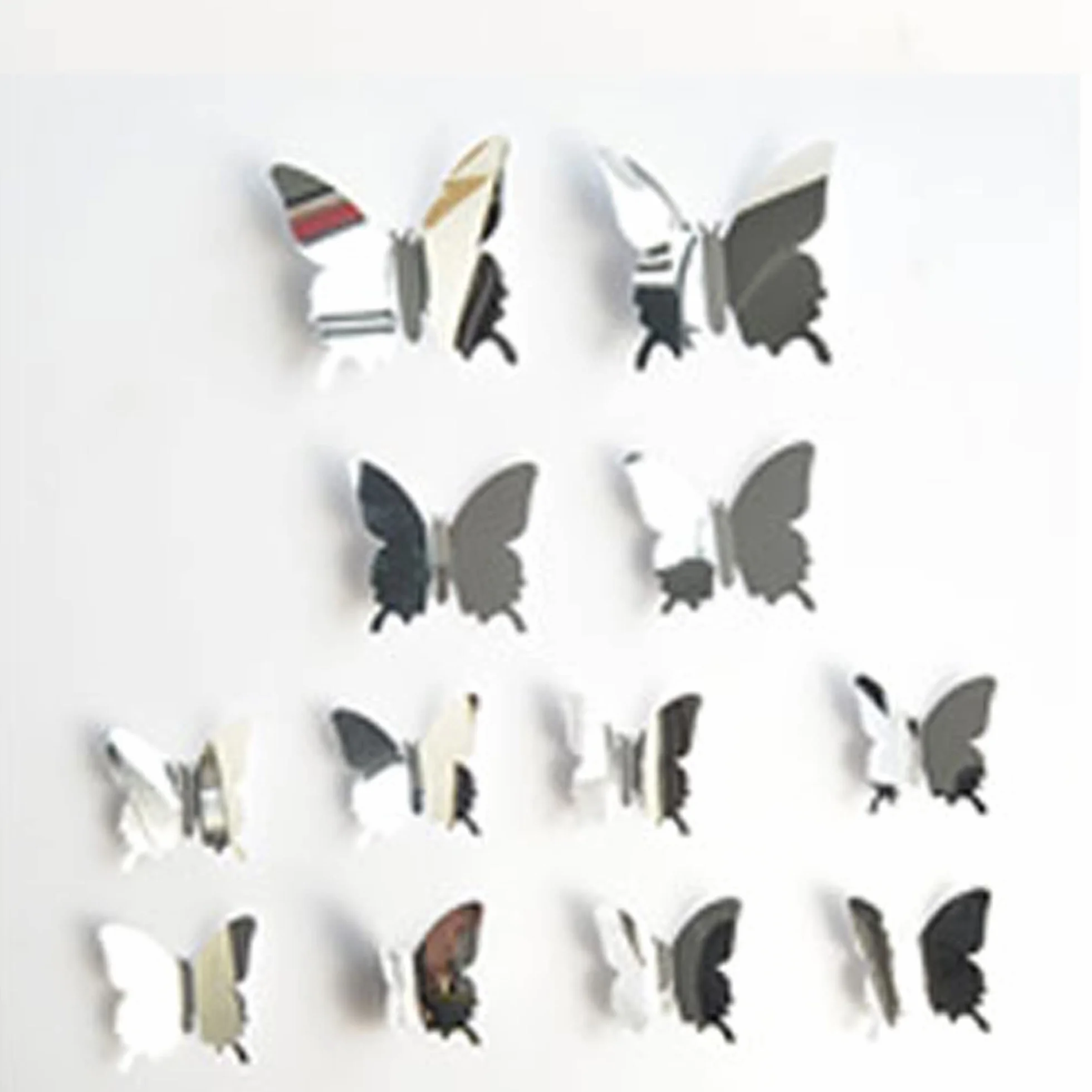 3D lustrzane naklejki ścienne motyl 72 szt. 3 rozmiary zdejmowane srebrne