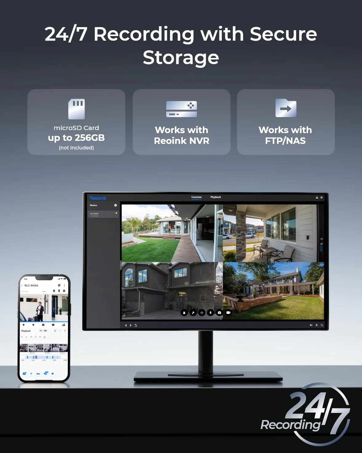 Reolink 4K UHD PoE Security Camera, wandaloodporna IK10, kolorowy noktowizor, inteligentne wykrywanie osób/pojazdów/zwierząt, dwukierunkowe audio, wyposażona w obrotowy uchwyt wewnętrzny, RLC-840A