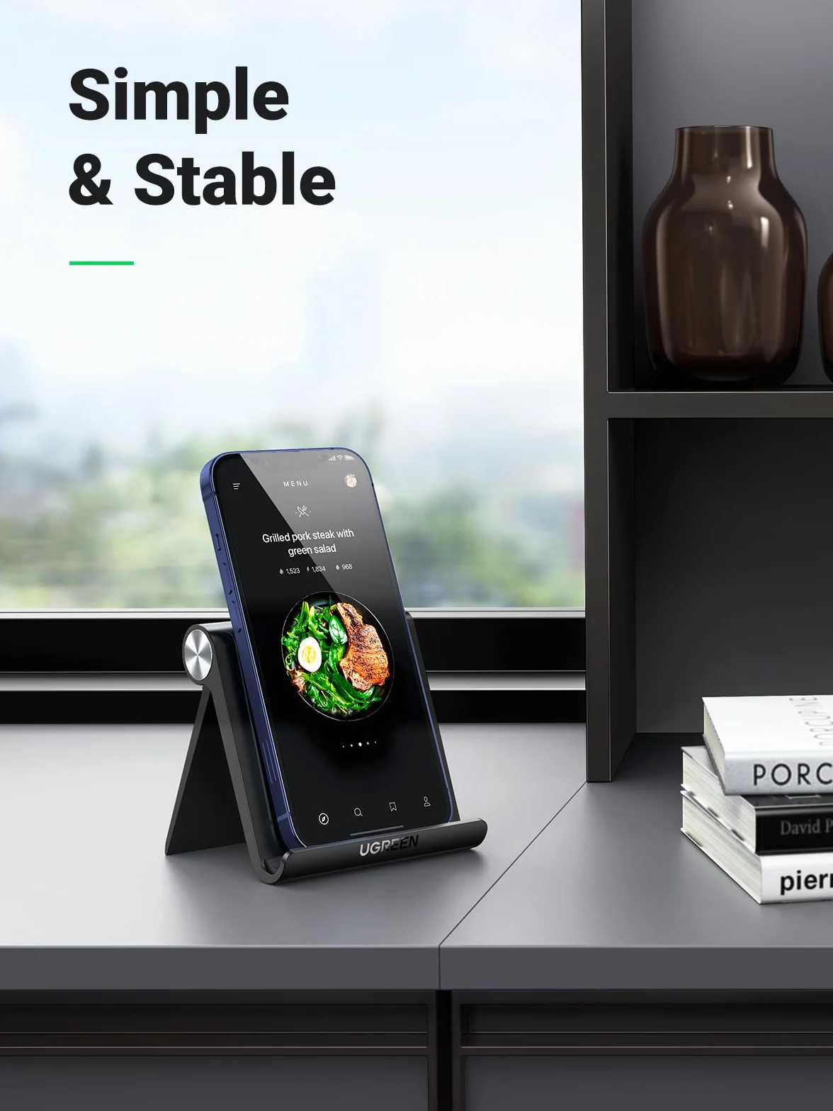 UGREEN Uchwyt na Telefon Regulowany Składany Kompatybilny z iPhone 14 13 Pro Max Mini 12 11 Galaxy Redmi (Czarny)
