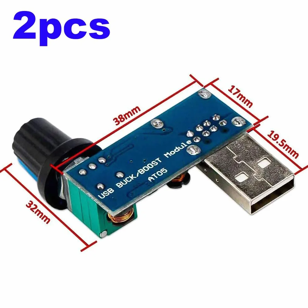 RUNCCI-YUN 2 szt. 5 W USB Regulator prędkości wentylatora, DC 5V bezstopniowy USB Regulator wentylatora DC 5-12 V do 2,5-7,5 V Pokrętło regulacji prędkości regulatora z przełącznikiem