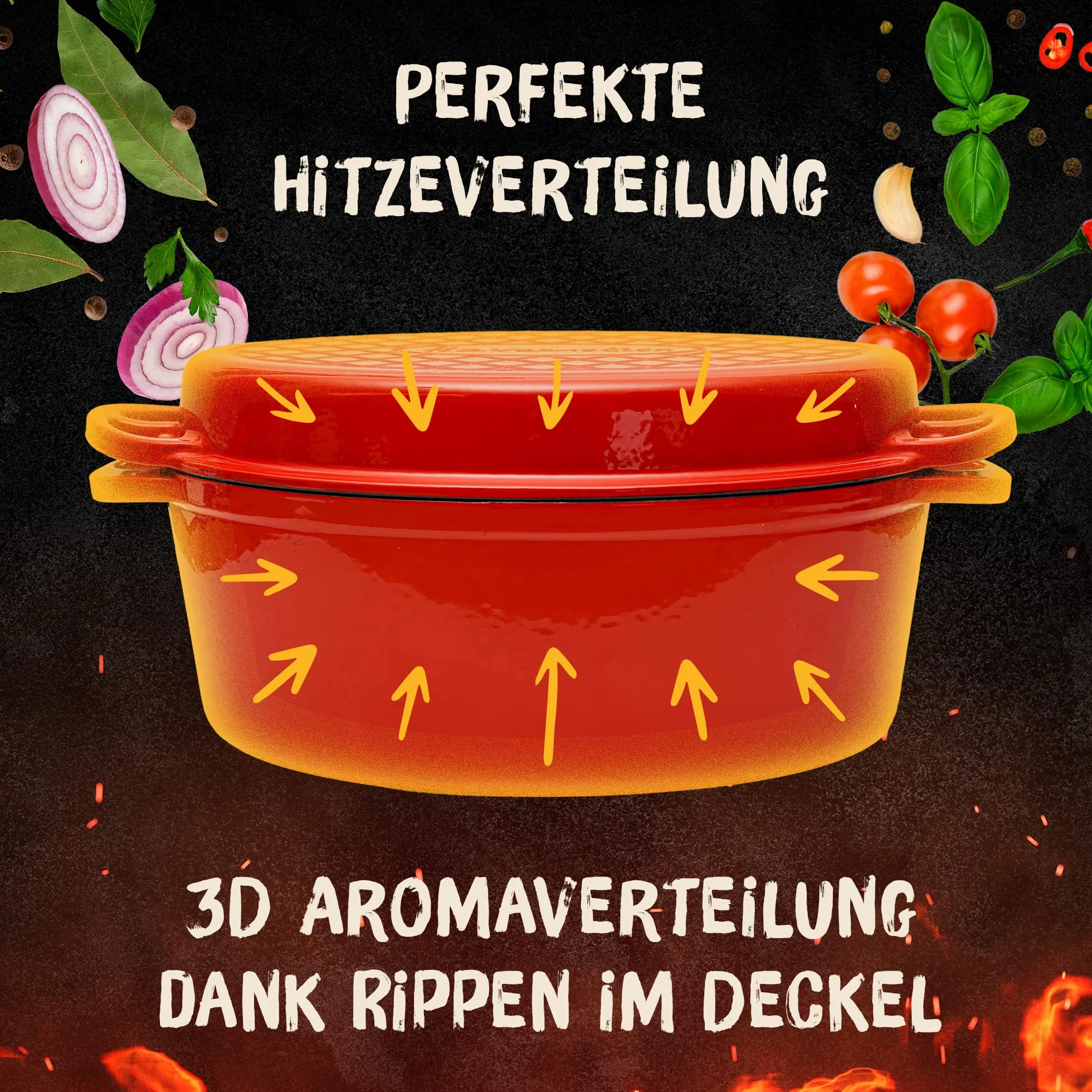 FLAVEMOTION Żeliwny garnek z pokrywką 30 cm owalny 6,5 kg emaliowany czerwony do pieczenia chleba duszenia indukcyjny