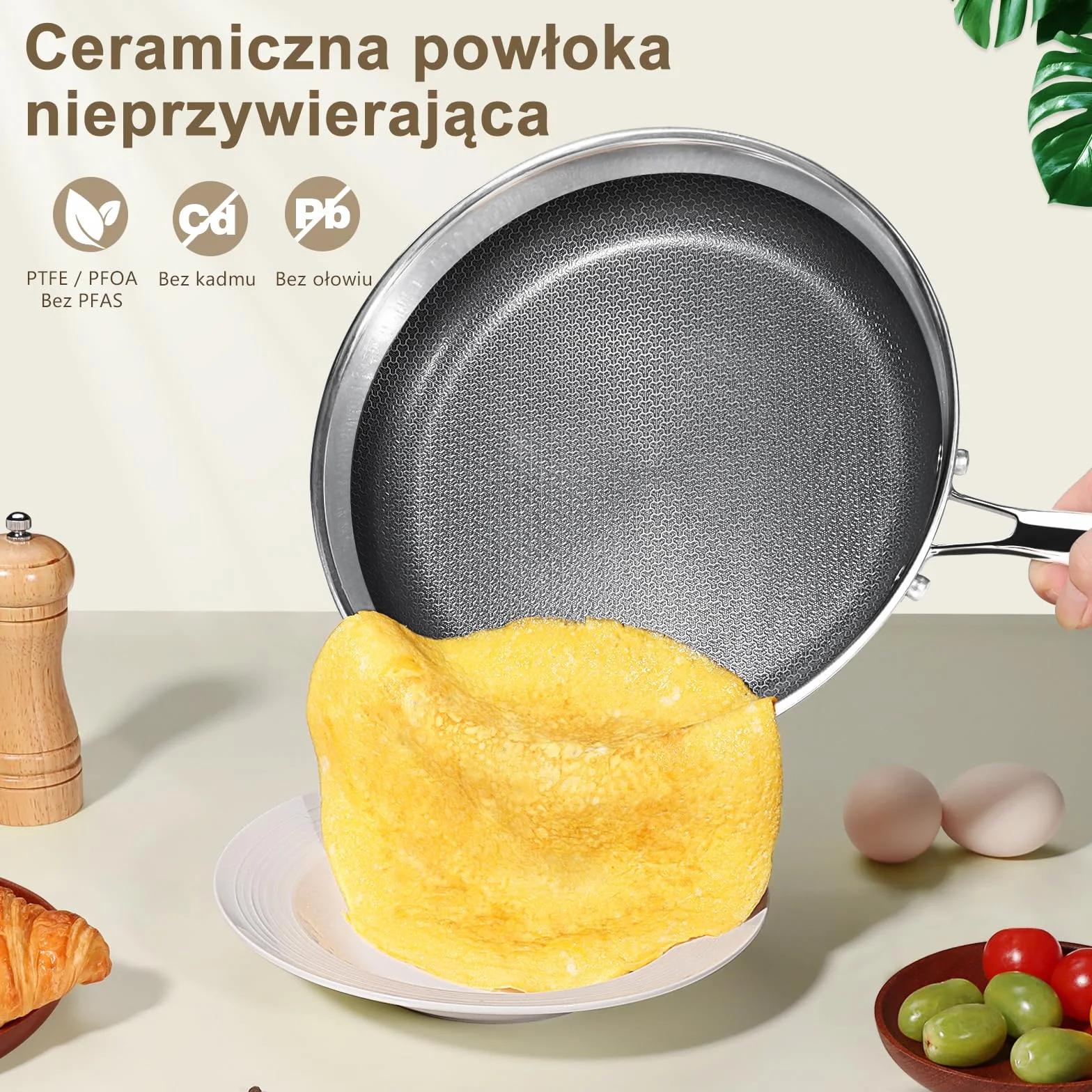 Patelnia GiPP 30CM ze Stali Nierdzewnej z Potrójnym Dnem, Nieprzywierająca Powłoka Plastrem Miodu, Kompatybilna z Indukcją, Nadaje się do Piekarnika, Do Smażenia i Zdrowego Gotowania (z pokrywą)
