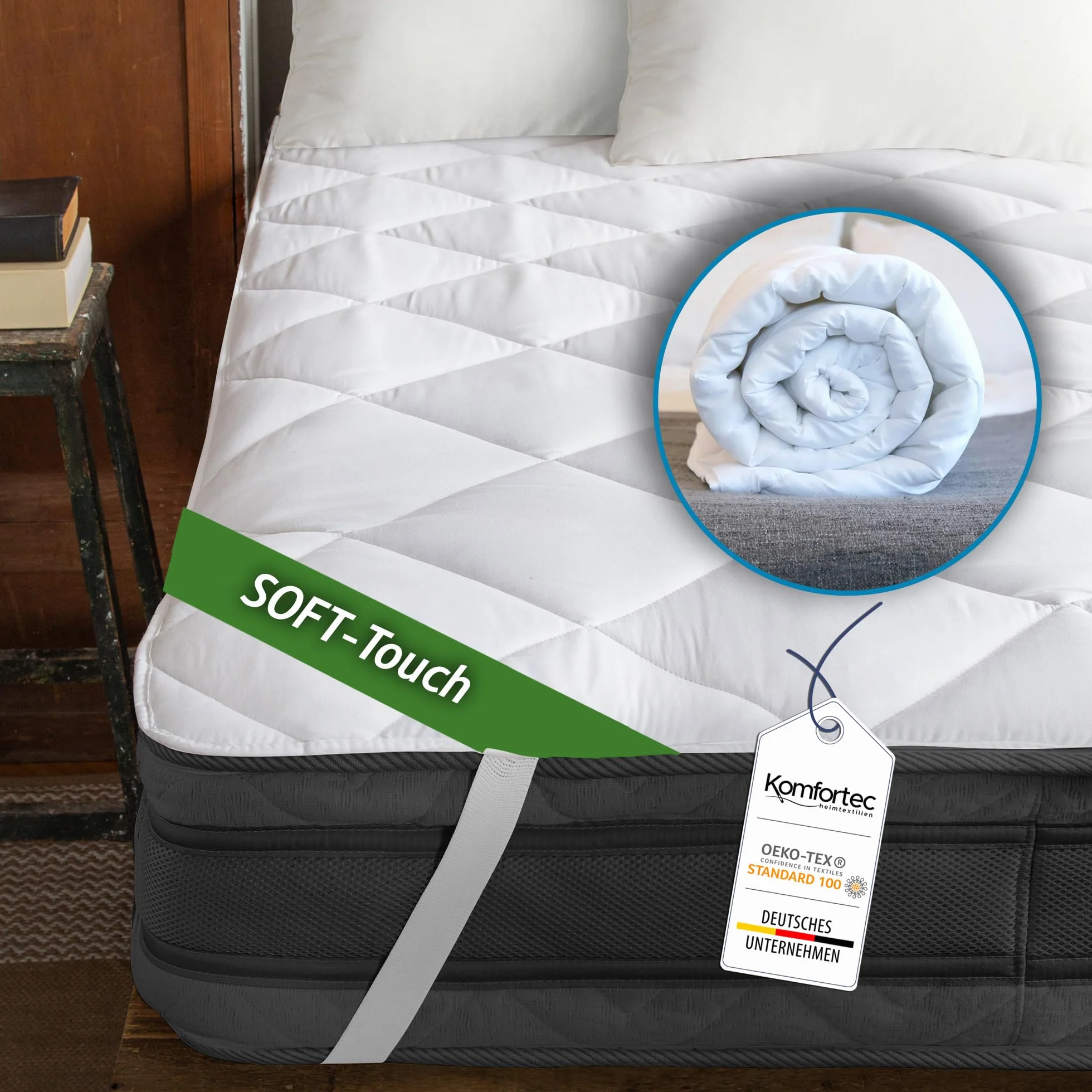 Komfortec Miękka nakładka na materac 200 x 200 cm oddychająca ochrona dla alergików Oeko-Tex Soft-Touch