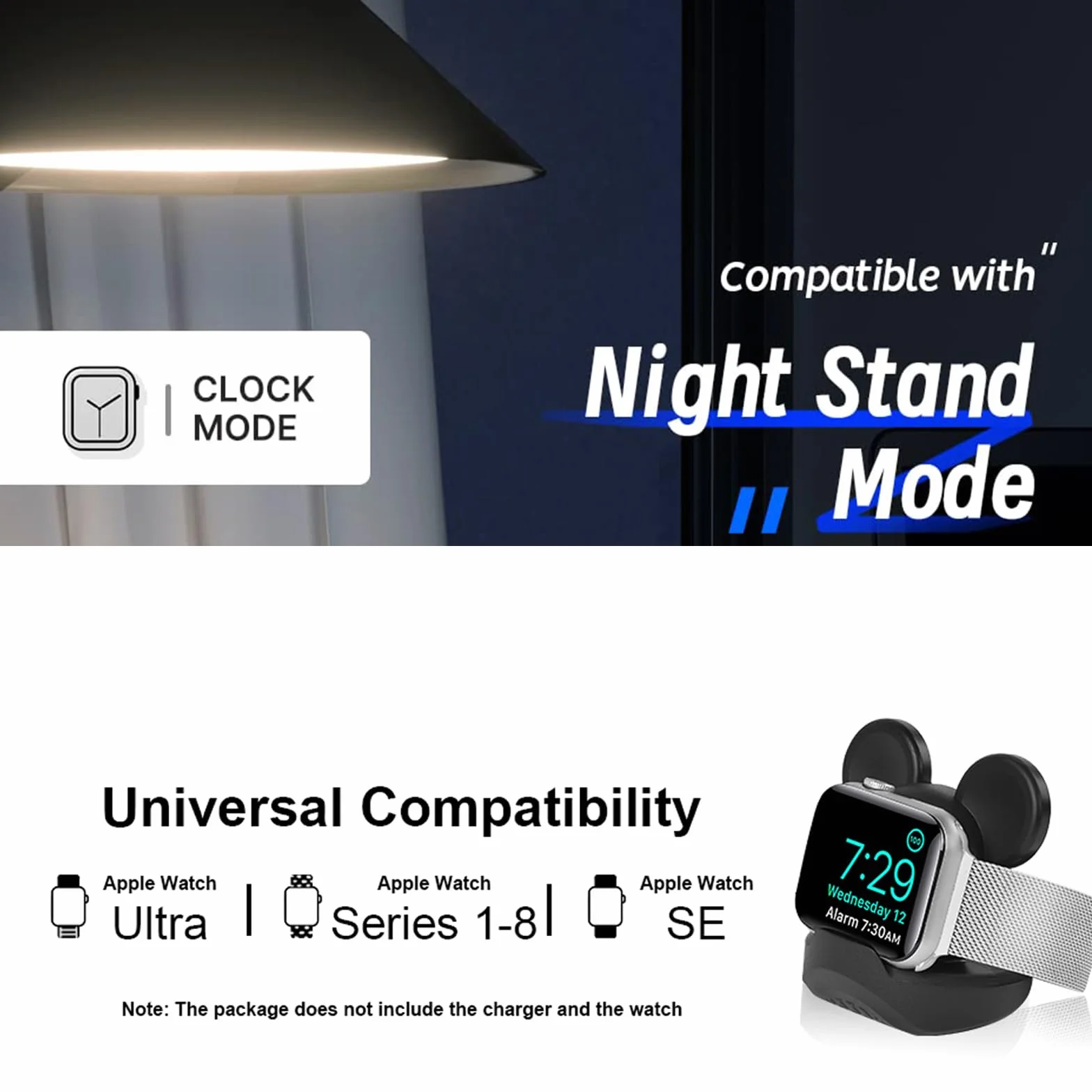 Silikonowy stojak na ładowarkę do Apple Watch, kompatybilny z Apple Watch Series Ultra2/Ultra/10/9/8/SE2/7/6/SE/5/4/3/2/1Cute iWatch Charging Dock, obsługuje stolik nocny (czarny)