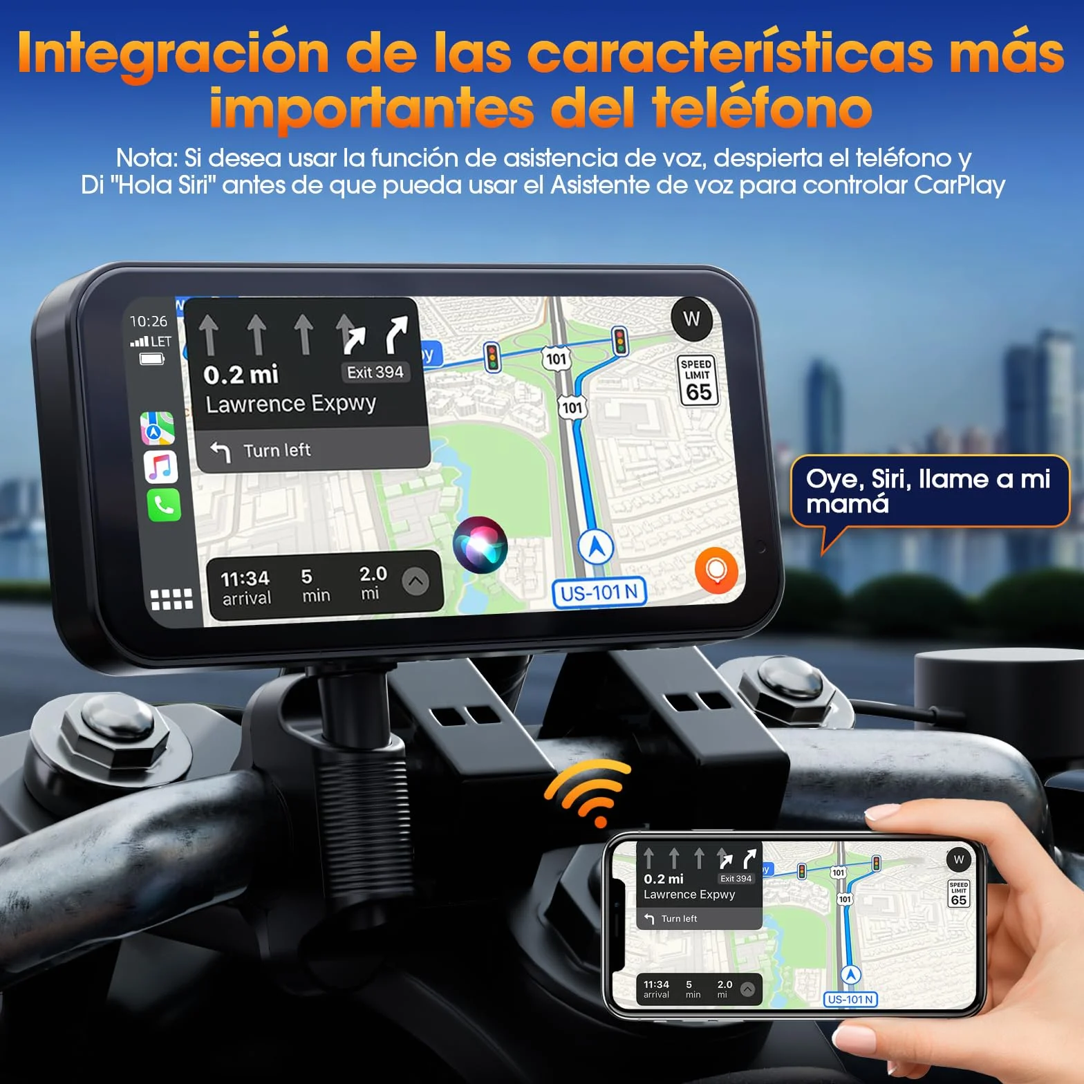 Volam Motocyklowy ekran Carplay z designerskim uchwytem do motocykli, bezprzewodowy CarPlay i Android Auto, przenośny ekran dotykowy 6,25", obsługuje nawigację/asystent głosowy
