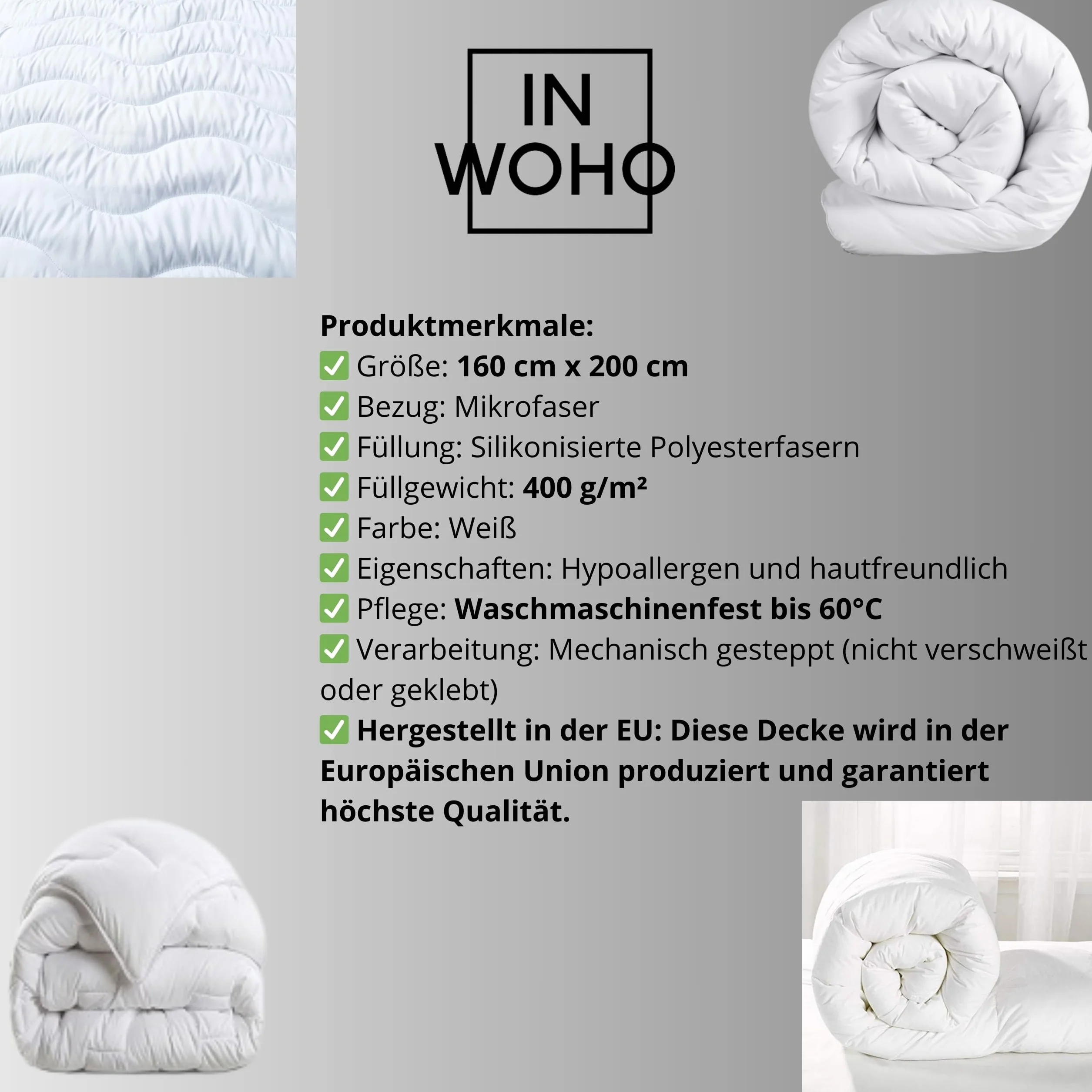 Kołdra zimowa 160 x 200 cm: bardzo ciepłe wypełnienie, hipoalergiczna, Öko-Tex Standard, przytulna i izolująca.