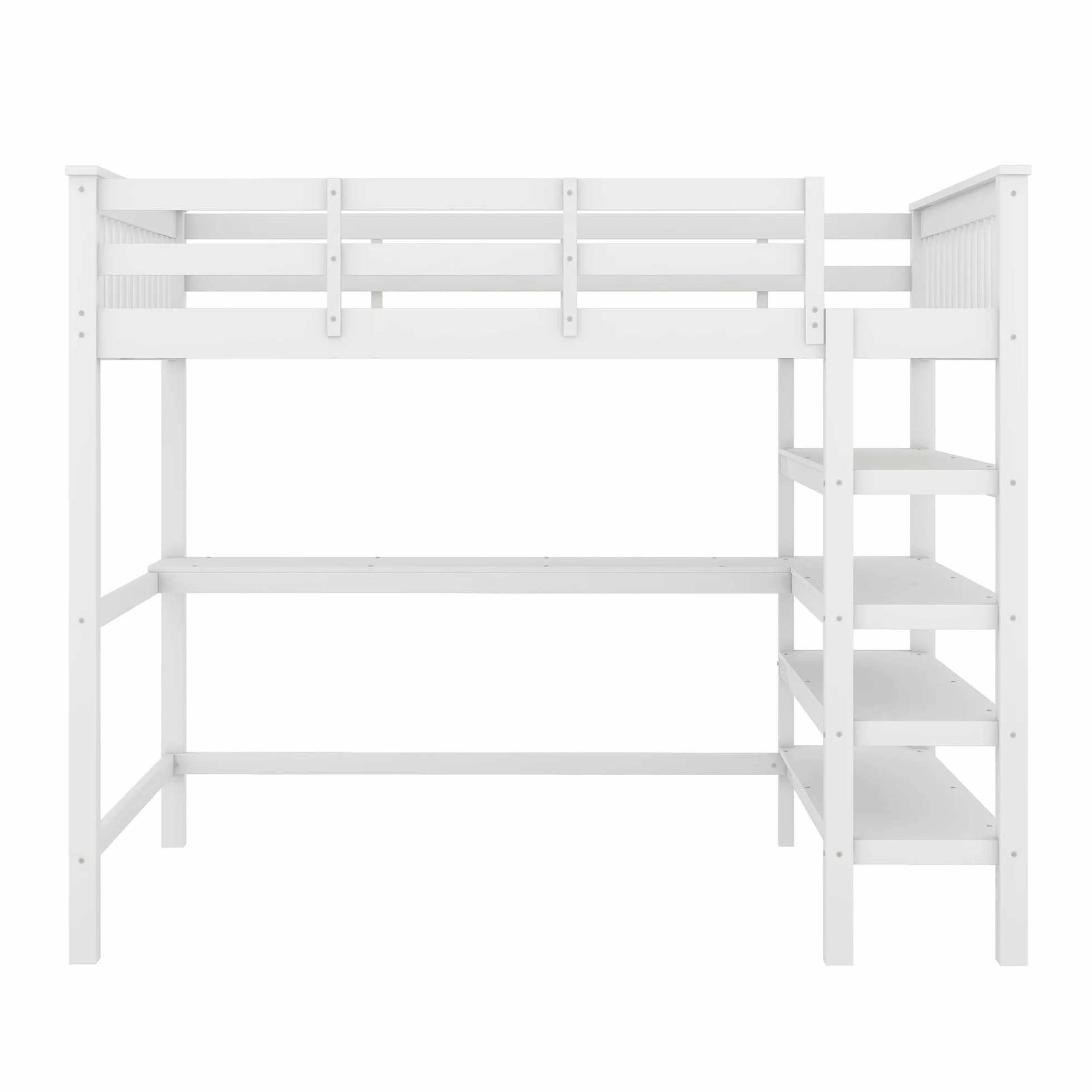 Łóżko piętrowe sosnowe MDF 140x200 cm z biurkiem i kieszeniami mocującymi białe szare